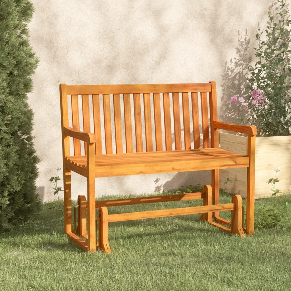 Patio Glider Swing Bench Porch Loveseat Chair for Outdoor, 2-Person Wooden Garden Rocking Seating, Solid Acacia Wood, 43.3" x 23" x 38.2"