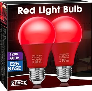 Red Light Bulbs [2 Pack] A19 LED Red Light Bulbs Indoor/Outdoor, Christmas Light Bulbs 9W (60W Equivalent) E26 Base 720LM Porch Light Bulbs, LED Light Bulb for Halloween Christmas Light Bulbs
