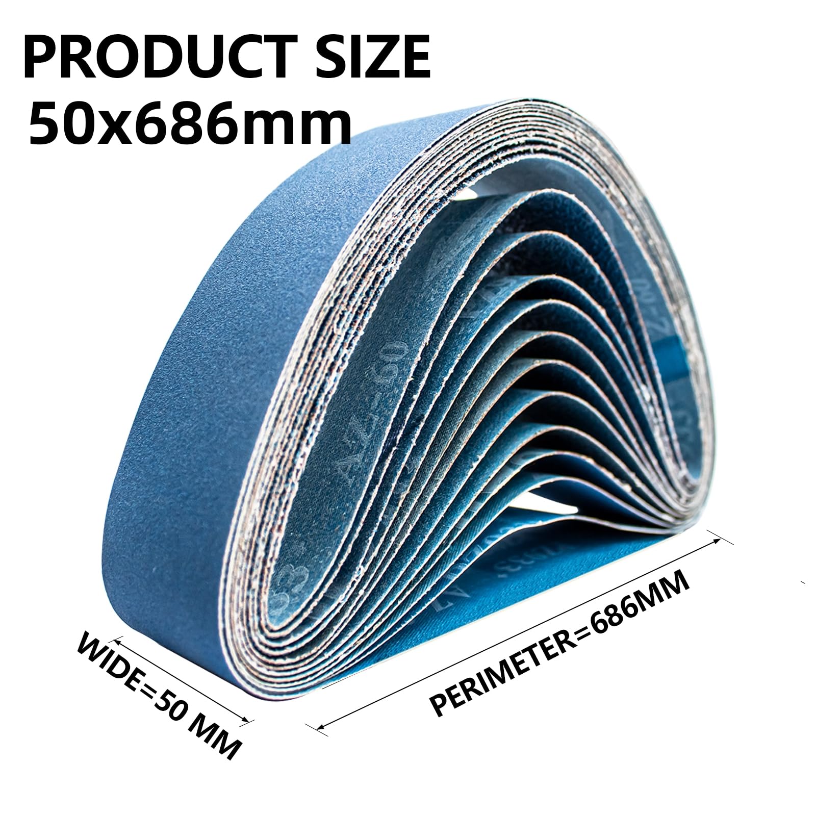 FEIHU Bandes abrasives métalliques 50 x 686 mm. Jeu de bandes abrasives. 2 x 60/80/80/100/120/240/320 pour ponceuse à bande d'établi. Pour le ponçage, le décalaminage et le polissage (12 pièces)