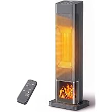Space Heaters For Indoor Use, 1500W Electric Heaters Large Room with Thermostat, 120Oscillation, 24H Timer, 3D Flame, Quiet, Child Lock, Tower Ceramic Heater, Portable Heater for Office, Bedroom,Home