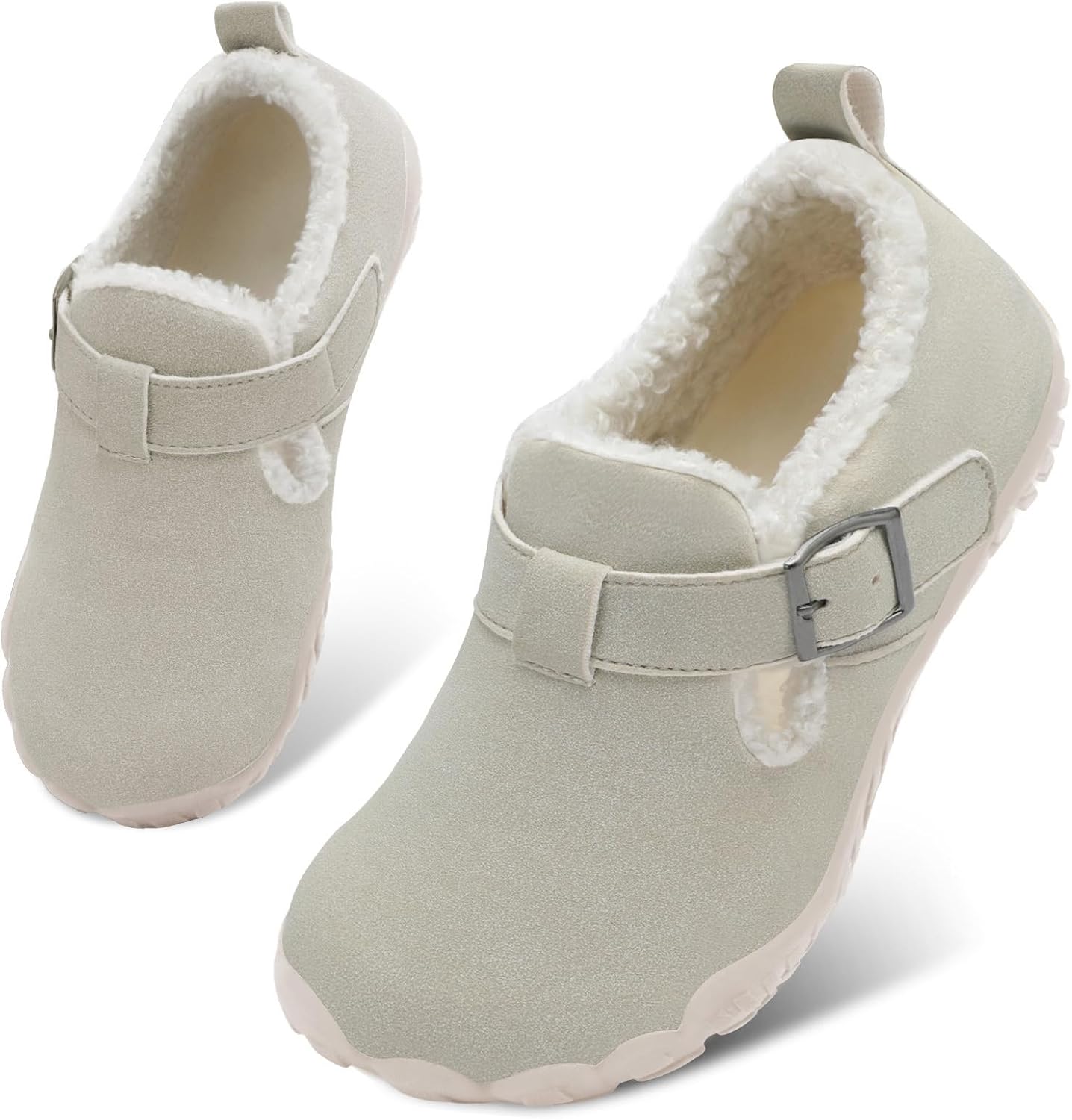 BARERUN Toddler Slippers Wide Waterproof House Shoes Fuzzy Suede Moccasin Slippers for Kids Barefoot Adjustable Indoor Outdoor Slip On Warm Winter Shoes
