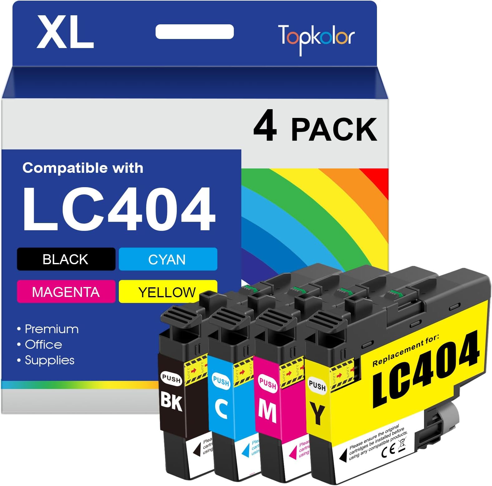 LC404 Ink Cartridges High Yield Replacement for Brother LC-404 LC 404 LC404BK Work for MFC-J1205W MFC-J1215W Printer (Black/Cyan/Magenta/Yellow, 4-Pack)