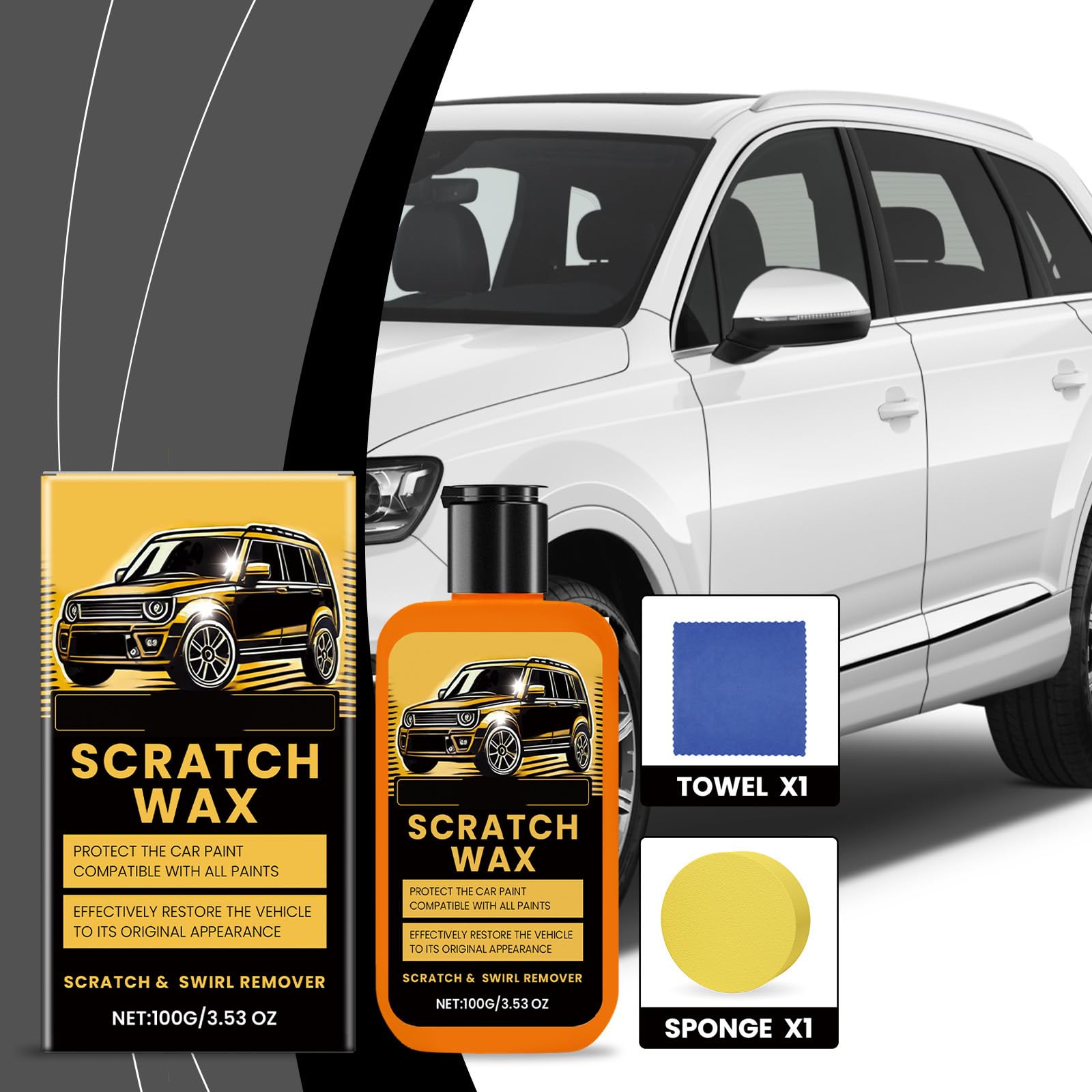 Car Scratch Remover, Car Paint Scratch Repair, Scratch Remover for Vehicles, with Polish Cloth & Sponge, Tiefenpolitur gegen Schrammen, für Cars Verschiedene Oberflächen Quick Effect Coating Agent, 5