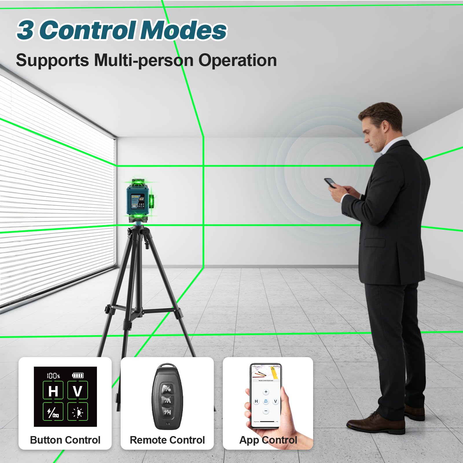 Livella Laser con Treppiede,Livella Laser Autolivellante 360 con 2x4800mAh Batterie & Ampio Display LED, 4x360 °Livello Laser,16 Linee Laser Verde/APP/Telecomando/IP54 per l'edilizia