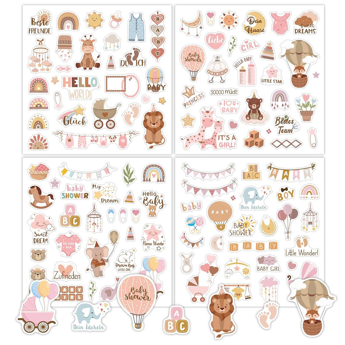 Lot de 4 feuilles 18×18cm d'autocollants pour Album Photo pour Bébé - Accessoires de Scrapbooking - Pour Baptême, Baptême, Fête Prénatale, Décoration pour Album Photo, Baptême