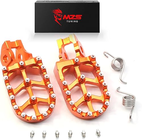 MZS Estriberas para Moto de Cross, CNC 16-23 Estriberas de Motocross Reposapiés MX Pedal Naranja Compatible con 85 125 150 250 300 350 450 500 EXC