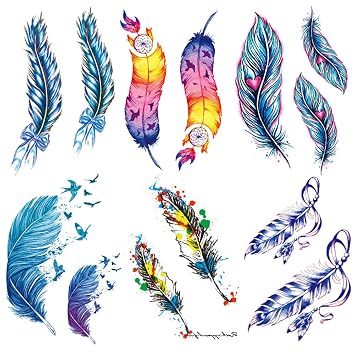6 Sheets Blue Feather Dreamcatcher Scar Cover Temporary Tattoos