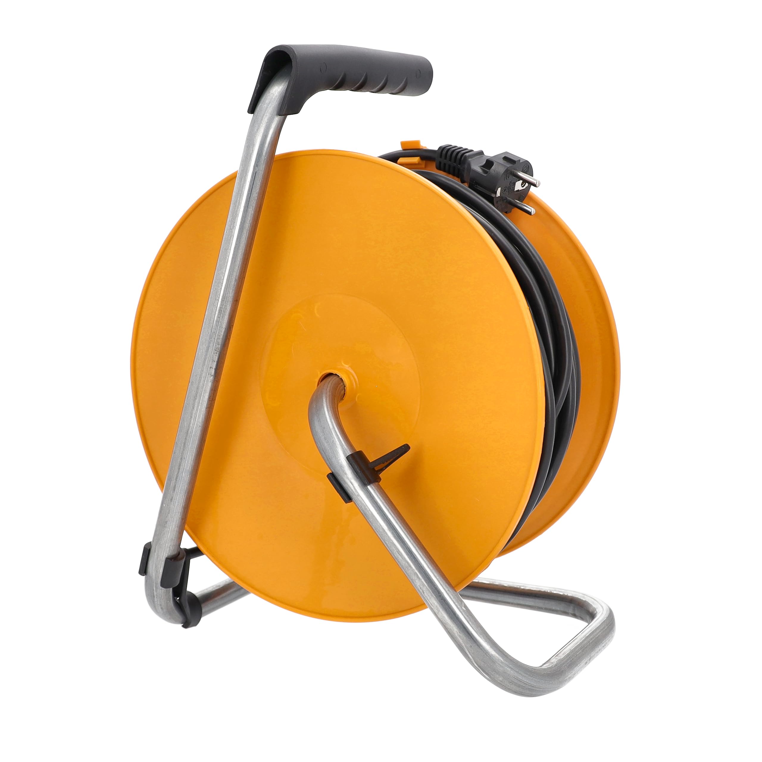 as - Schwabe Wąż kablowy 50 m, kabel przedłużający, 4 gniazda wpuszczane 230 V/16 A z wyjściem USB 5 V/2,1 A i wtyczka ochronna do kabla, IP44, pomarańczowy, wyprodukowany w Niemczech, 11481