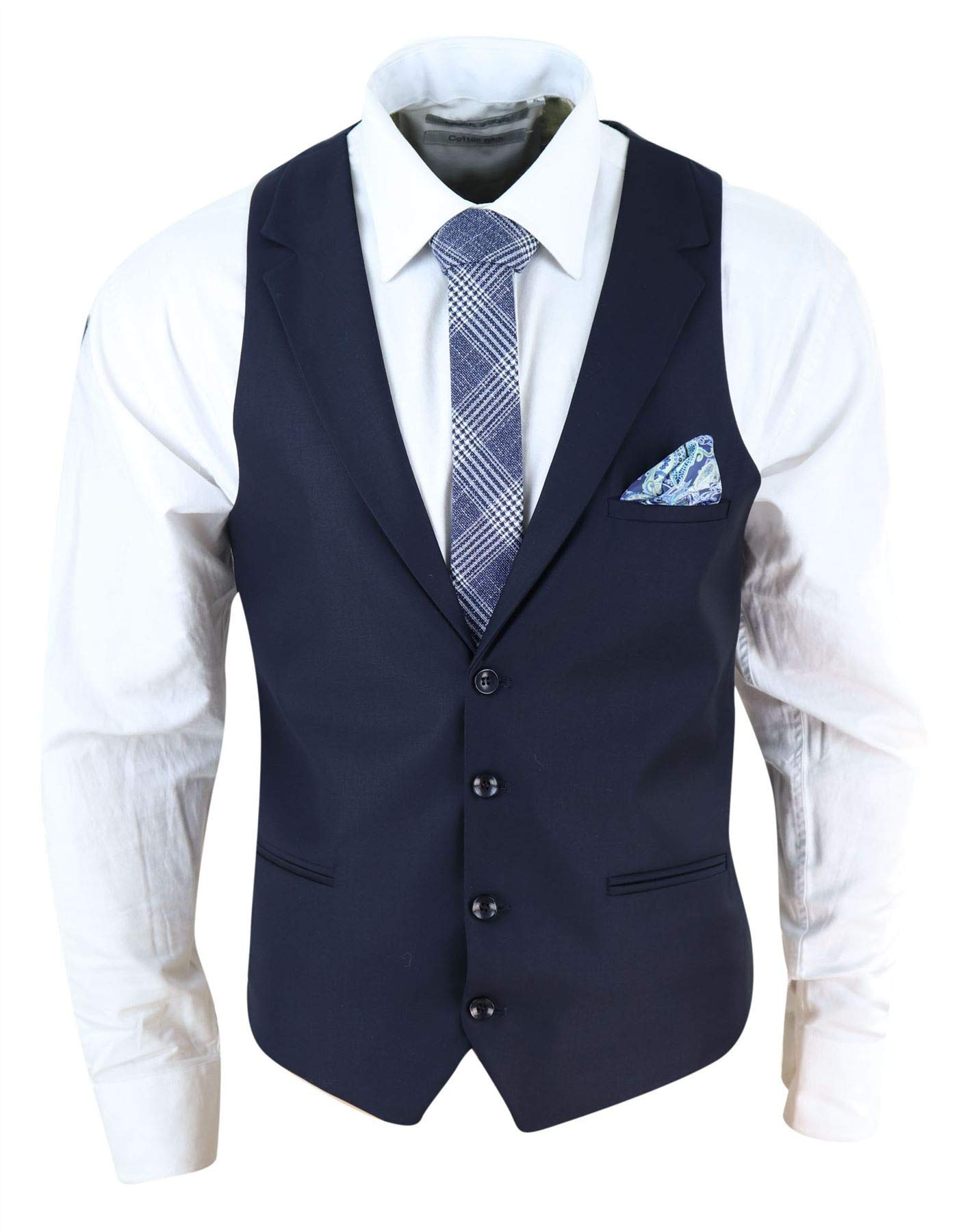 TruClothing Mens Waistcoat Herringbone Tweed Check 1920s Gatsby Vintage Navy