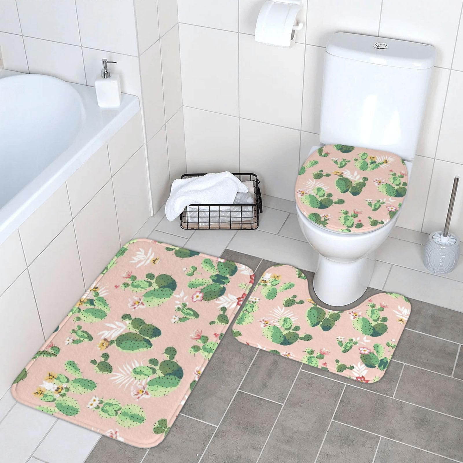 Tapis de salle de bain antidérapant fini les glissades avec ce set cactus