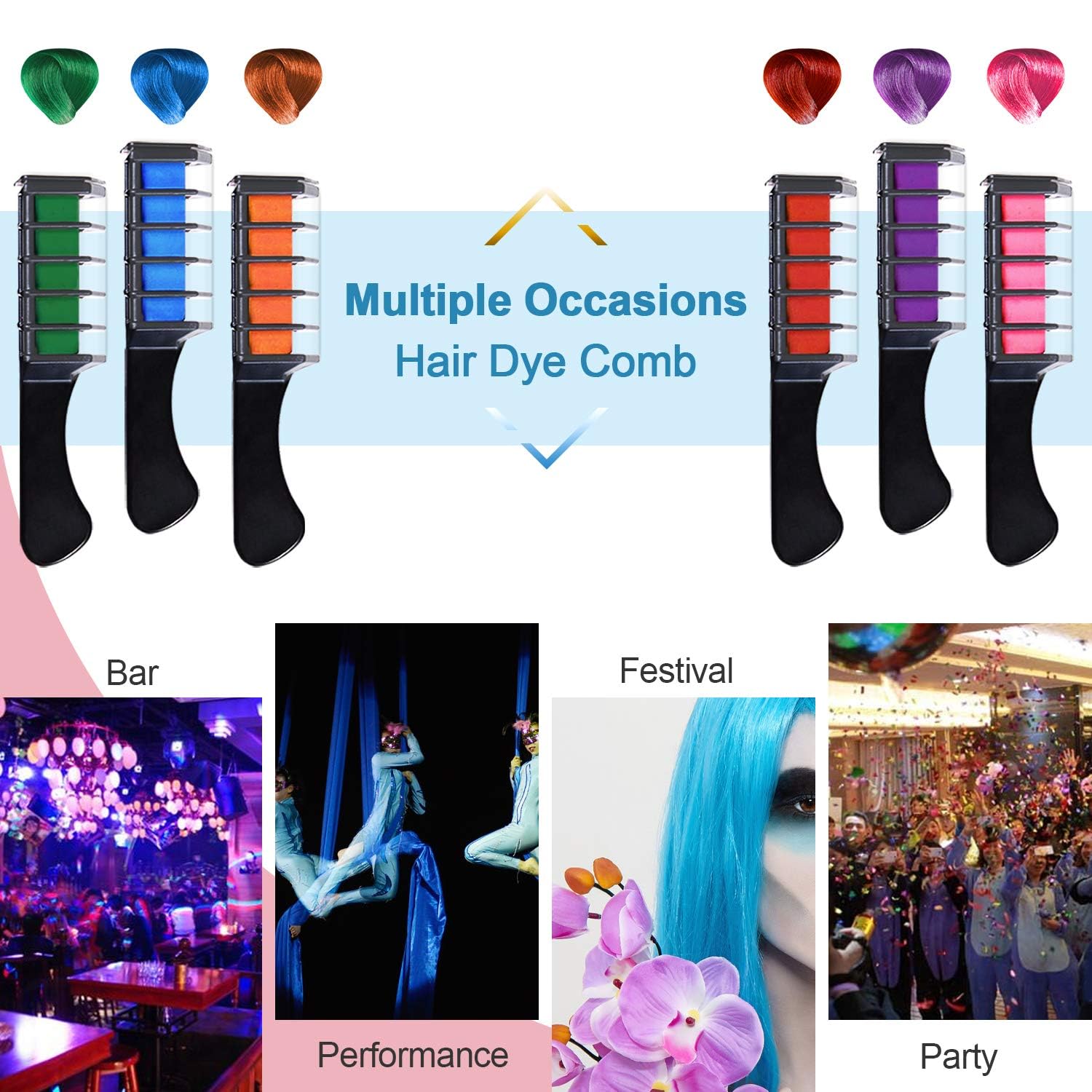 6 Colori Capelli Gesso con Coperchio, EBANKU Gessetti per Capelli Temporanei,Gessetti per Capelli Lavabili per Bambini, Adulti e Cosplay fai da te,Funziona su Tutti i Colori di Capelli (Nero)