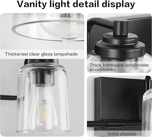 Miniatura 4 de SOLFART 4 luces negras mate para baño, luces de baño sobre espejo, luces de tocador para baño, luces de espejo