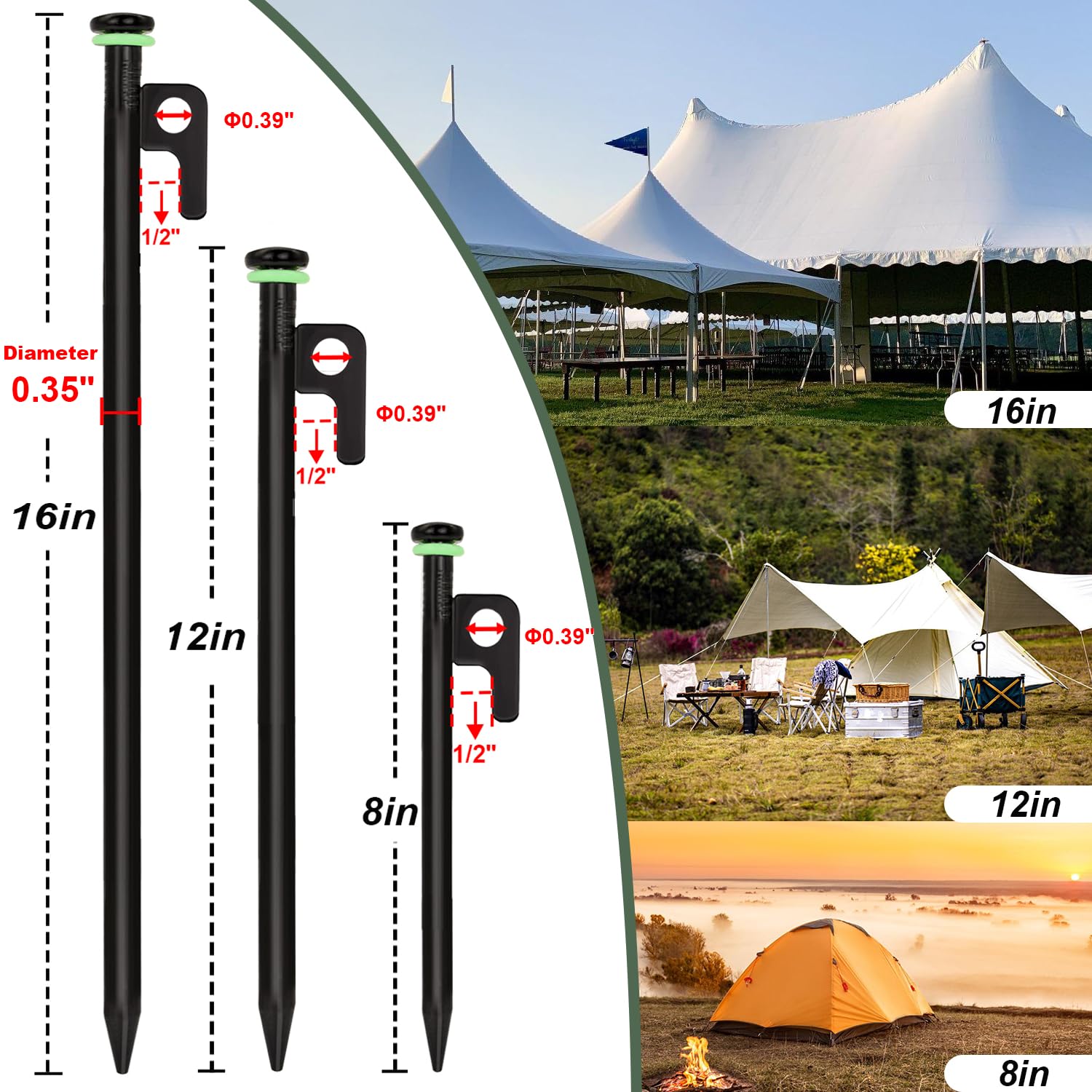20 picchetti per tenda, resistenti da 30,5 cm/40,6 cm, con custodia, pali in acciaio forgiato resistenti per tende utilizzate su rocce, campi di neve (20 pali da 30,5 cm)
