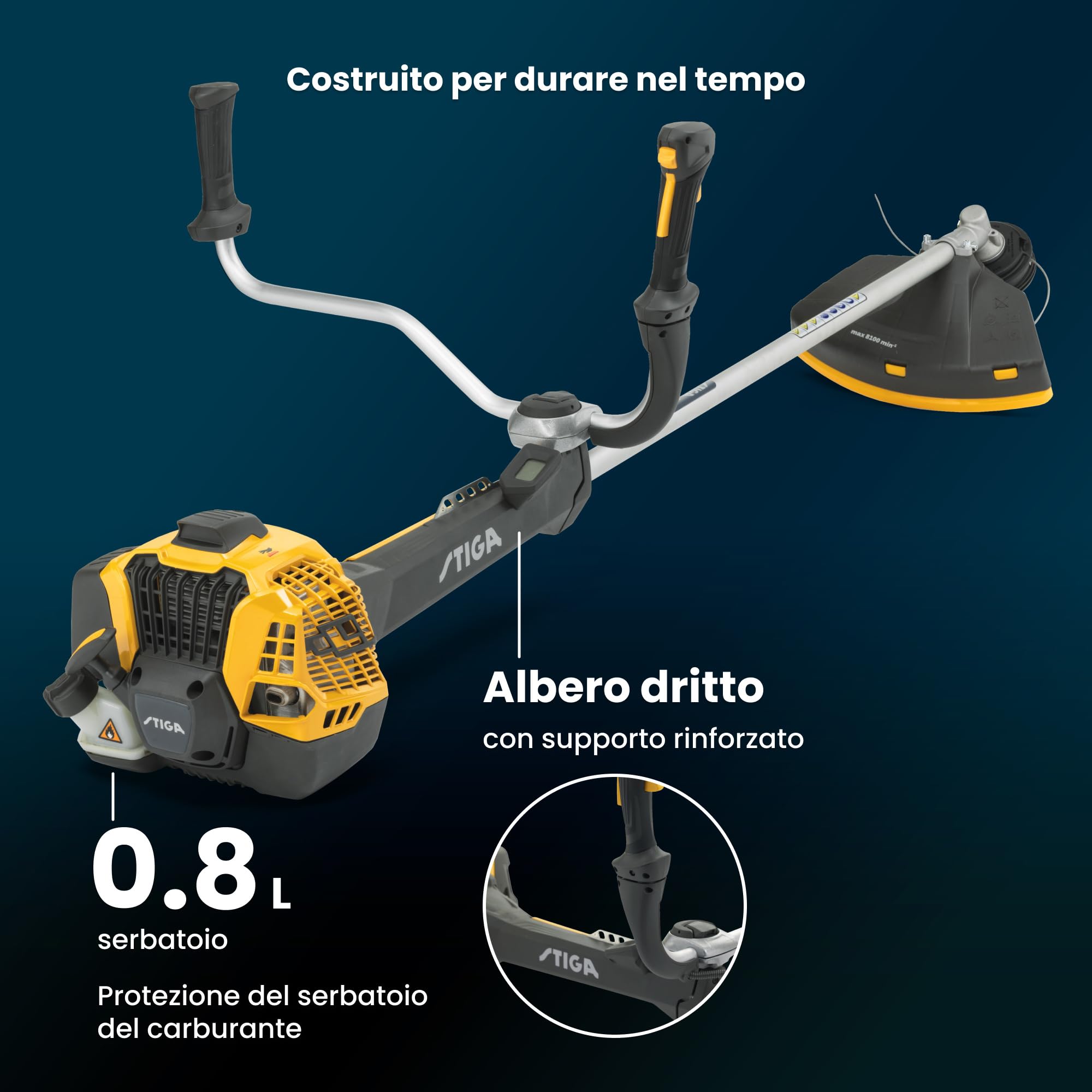 STIGA BC 760 B Decespugliatore A Scoppio, 52,8 cc, 45 cm – Display Digitale, Lama 3 Punte – Per Erba Alta