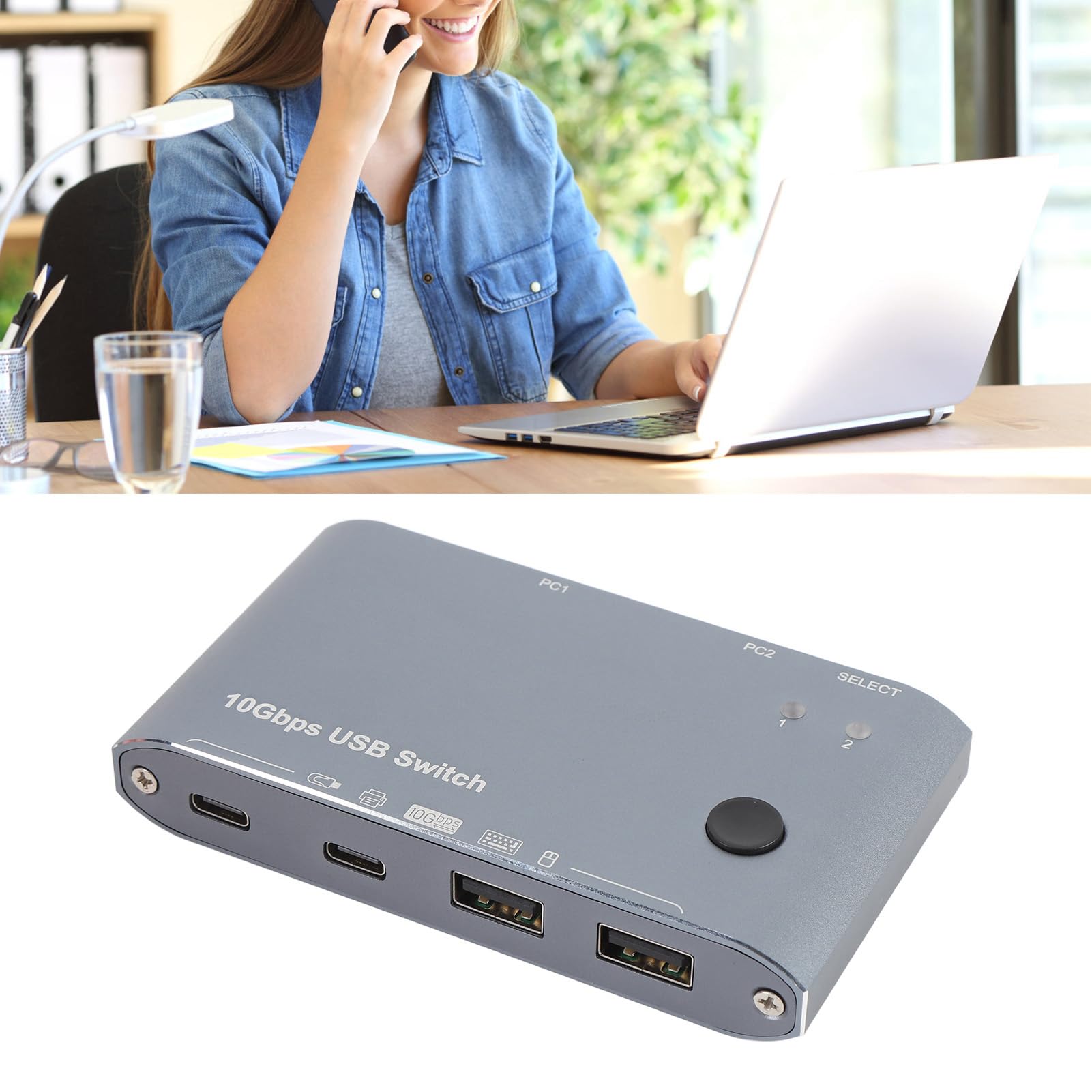 Zunate Ingresso USB 3.2 Switch A e C per un Trasferimento Rapido dei Dati tra 2 Computer per Impiegati con Tastiera PC Portatile
