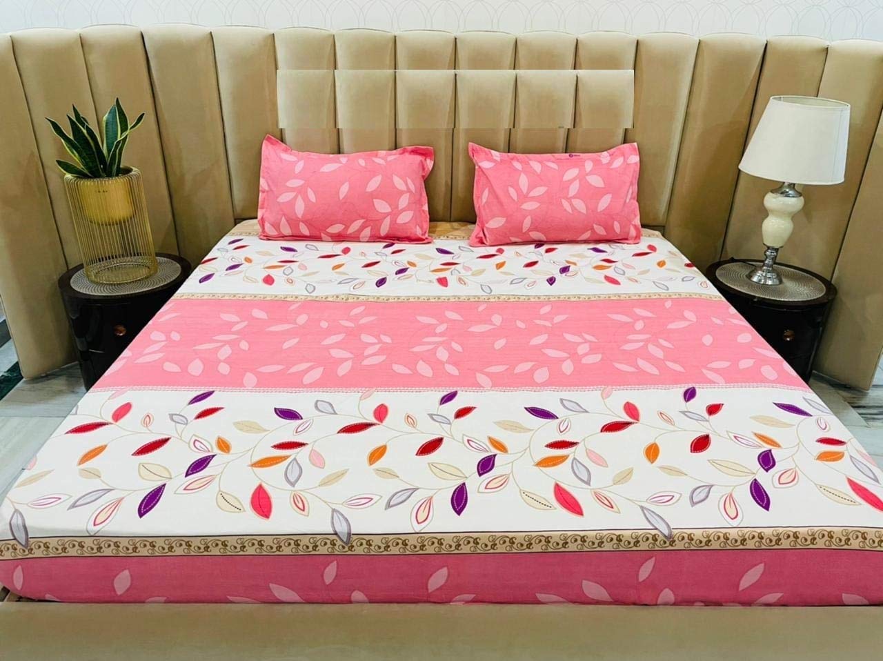 bhavika 3D Printed Bedsheet for Bedroom King Size Doublee Bed Bedsheets with 2 Pillow Covers for Living Room 90x100 inch (BH 7)