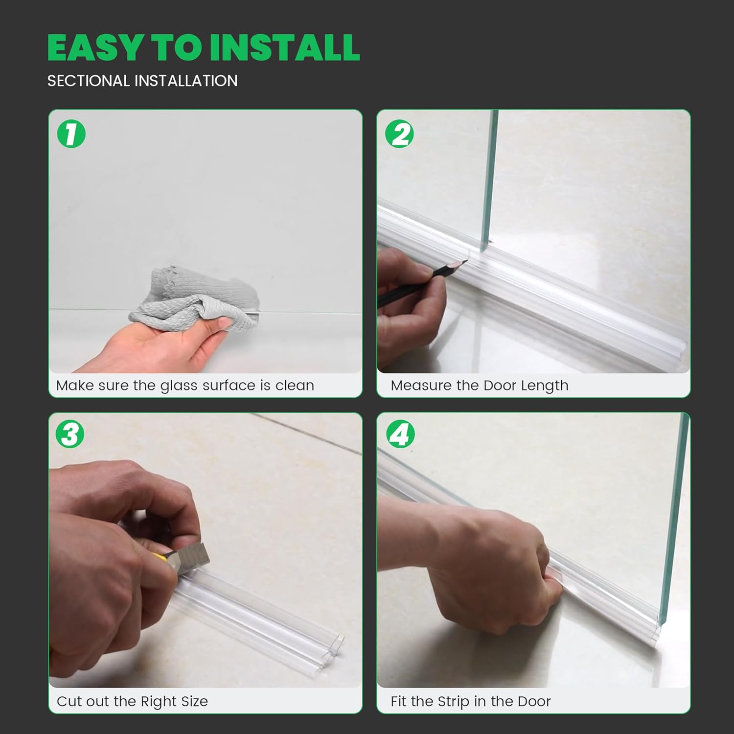 Bathroom Shower Door Seal Strip, 2PCS 36 Inch Shower Door Bottom Seal Strips, PVC Transparent Shower Door Seal Strip for 3/8"(10MM) Frameless Shower Door