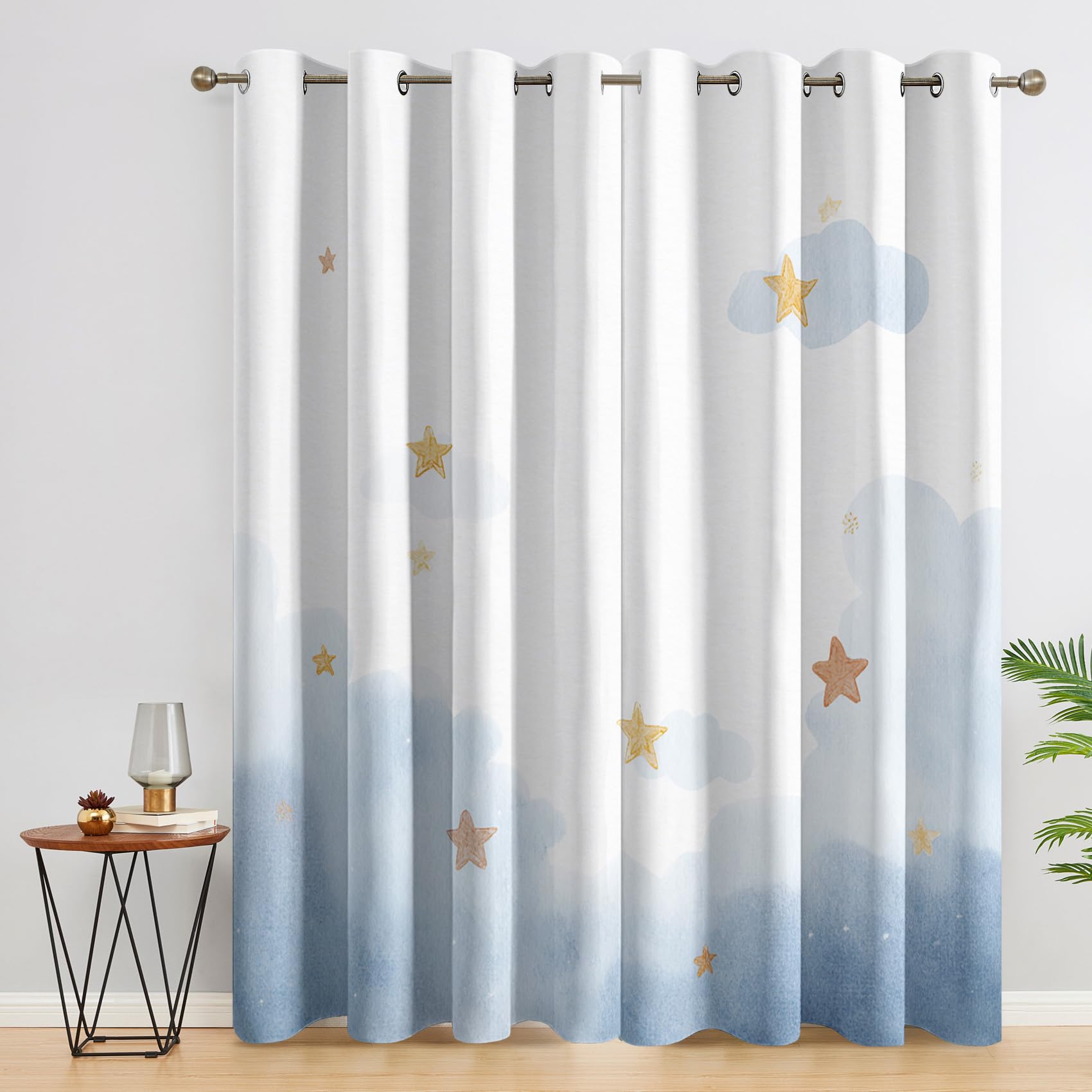 Générique Rideaux Occultants Thermique Motif étoilé Nuage, Rideau Fenetre à Oeillets Imprimé Mignon, pour Decoration Salon Chambre, 75 x 166 (LxH) 2 Pieces UD47