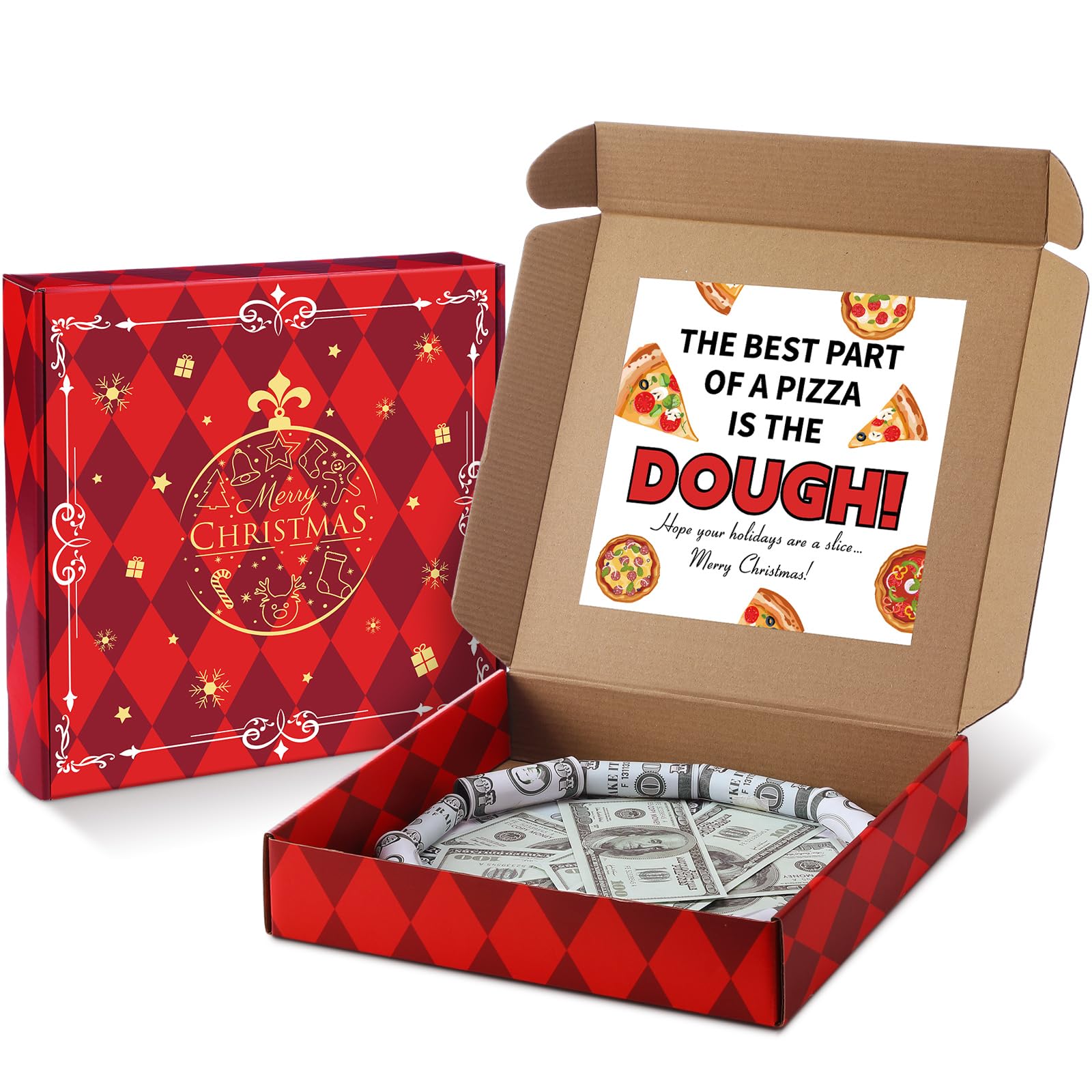 Fullhawl 2 Pcs Christmas Money Pizza Funny Box Gift, 10 x 10 x 1.97 Inch Box for Cash Gift Boxes for Cash Funny Holder for Surprise Birthday Wedding