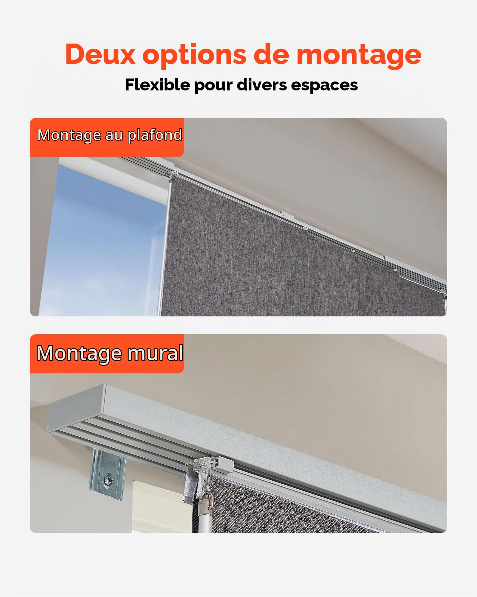 VEVOR Store à Panneaux Occultants Verticaux sur Rail Extensible 116-218 cm Largeur, Panneau Japonais Ajustable jusqu'à 243 cm de Hauteur, pour Porte Coulissante, Séparation de Pièce, Fenêtres, Gris