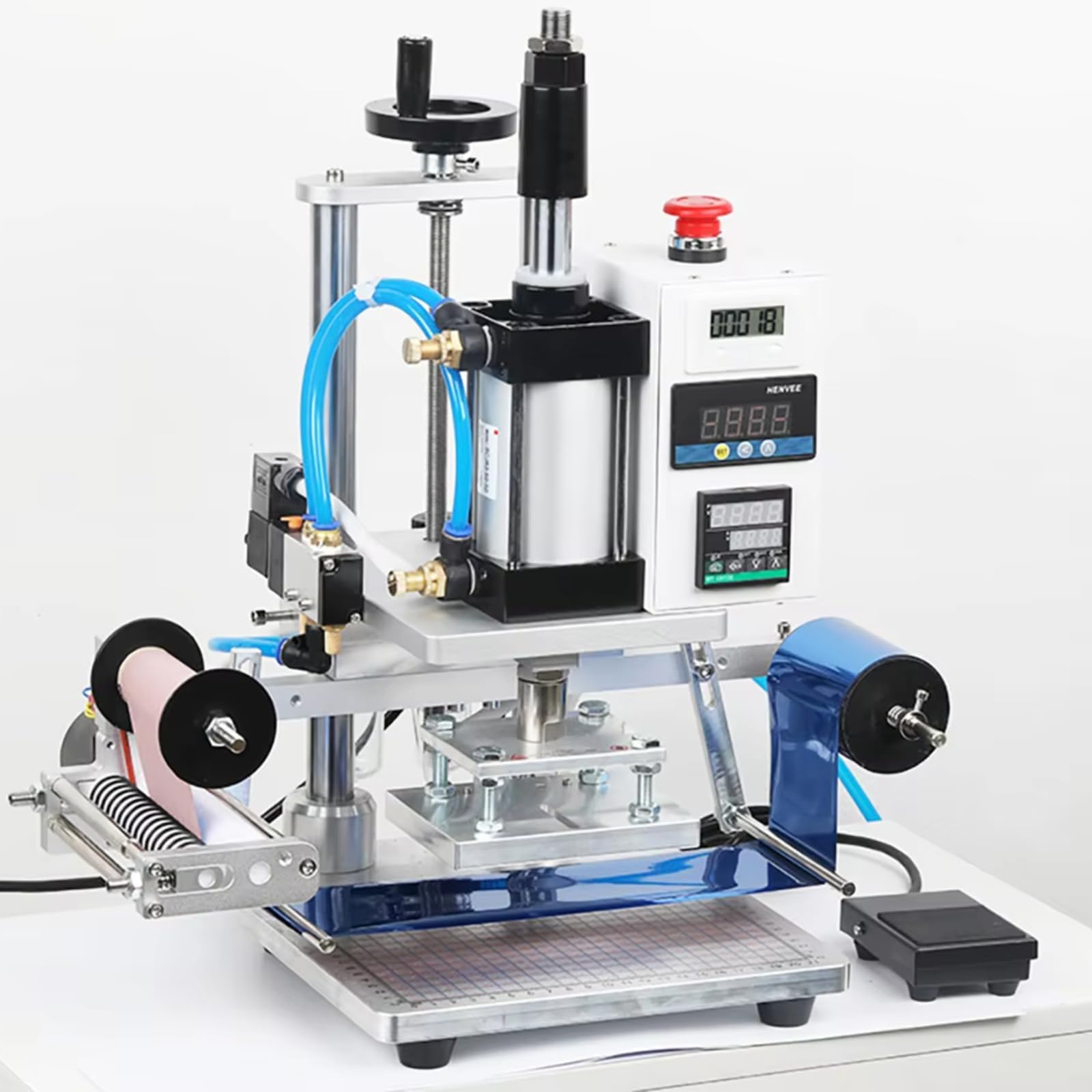 Máquina de estampación en caliente operada por aire para cuero, PVC, poliuretano, papel y plástico con logotipos, prensa digital neumática para uso versátil de materiales