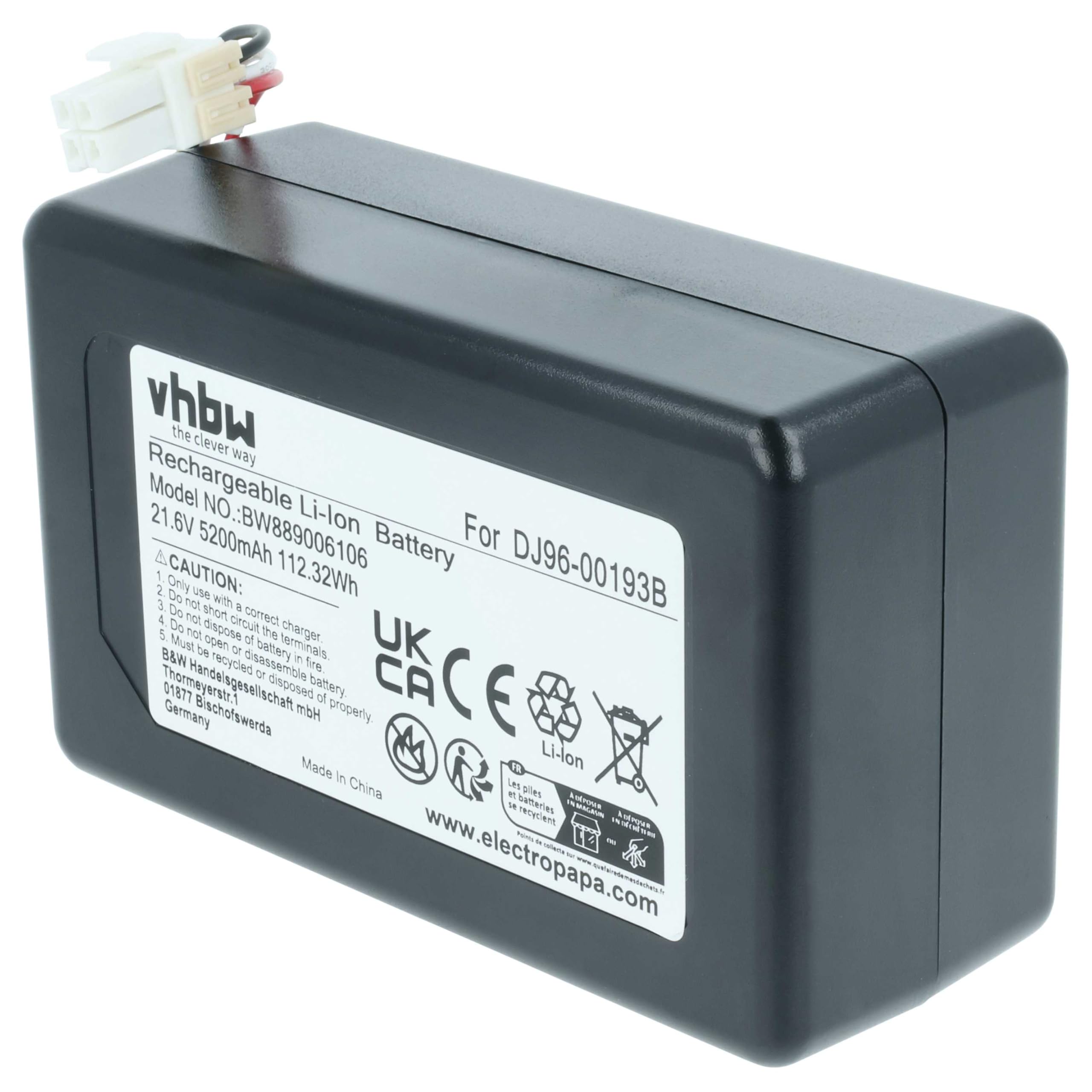 vhbw Bateria kompatybilna z robotem AGD Samsung Powerbot VR7000, VR2AM7070WS/AC, VR2AM7090WD/AA (5,2 Ah, 21,6 V, Li-ION)