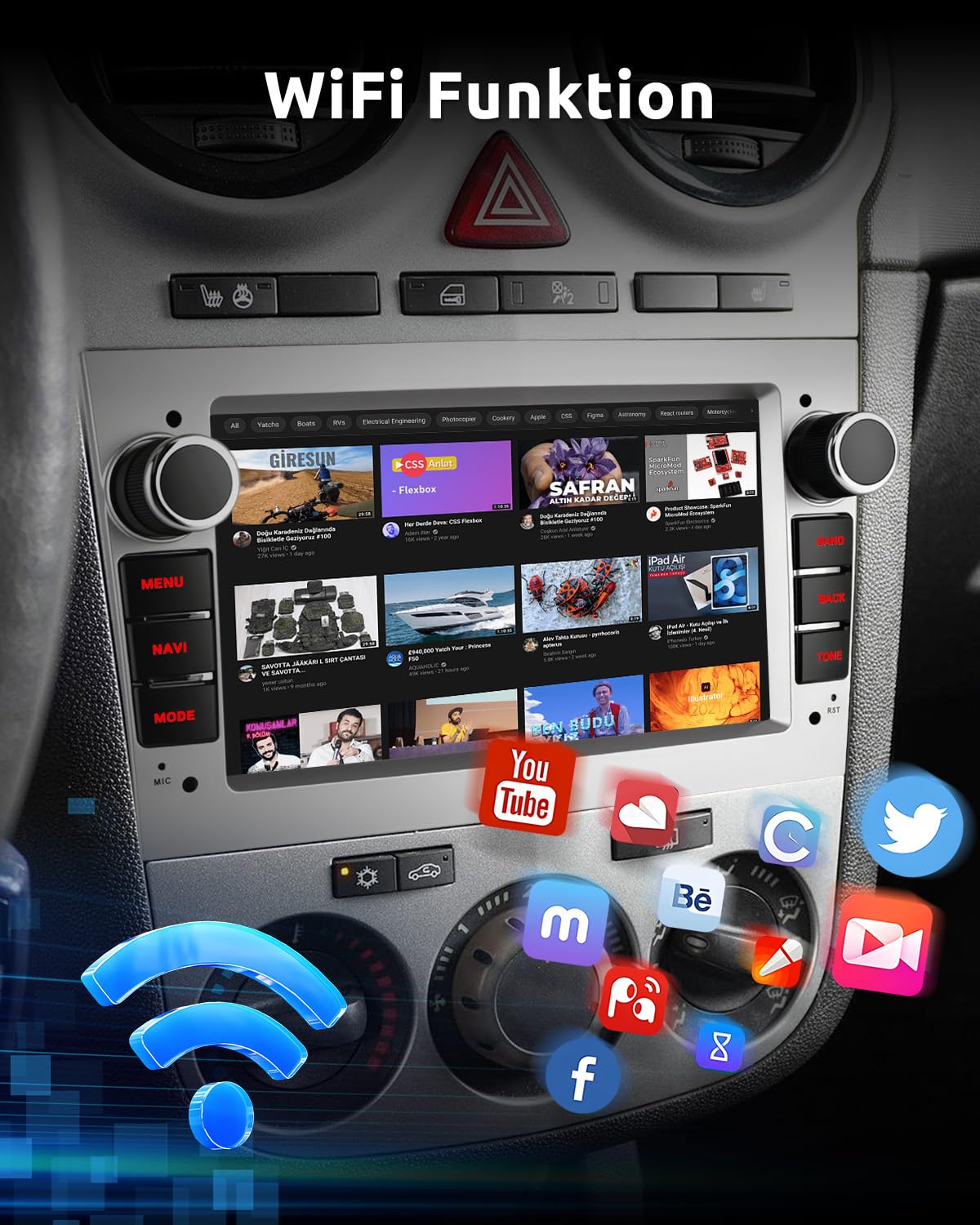 ESSGOO 2+64G Wireless Autoradio Android 14 mit Carplay und Android Auto Für Opel Astra H Corsa C/D Vectra C Zafira 7 Zoll IPS Touchscreen Bluetooth FM RDS GPS Silber Mikrofon