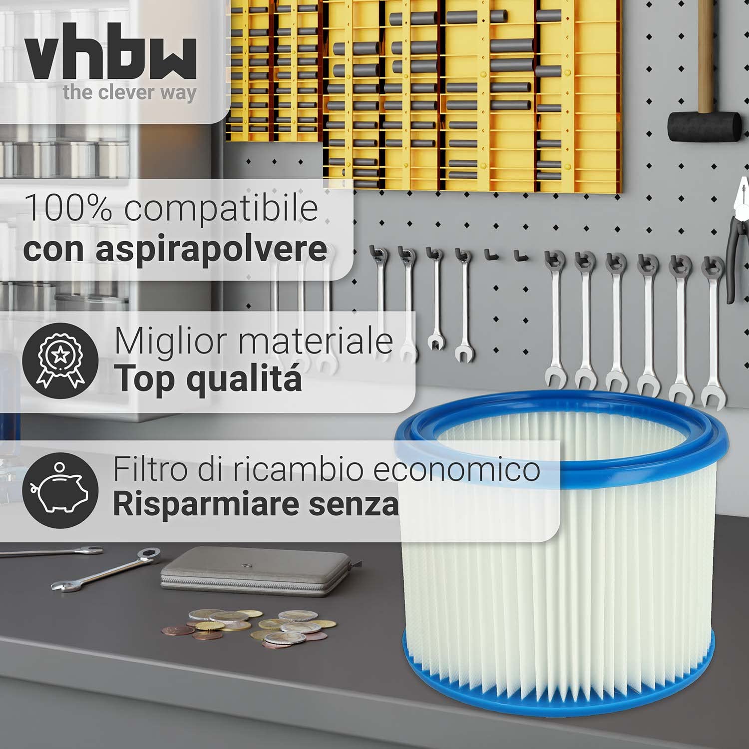 vhbw 10x filtro a pieghe piatte sostituisce Husqvarna 7391883815557, 5949659-01 per aspirapolvere - bianco/blu