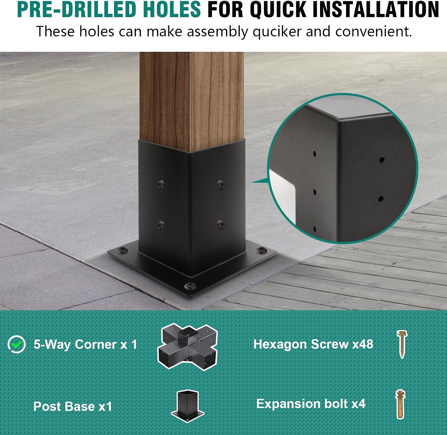 Pergola Kit - 5-Way Brackets for 4x4'' Wooden Beams, Gazebos, Patio & Sheds