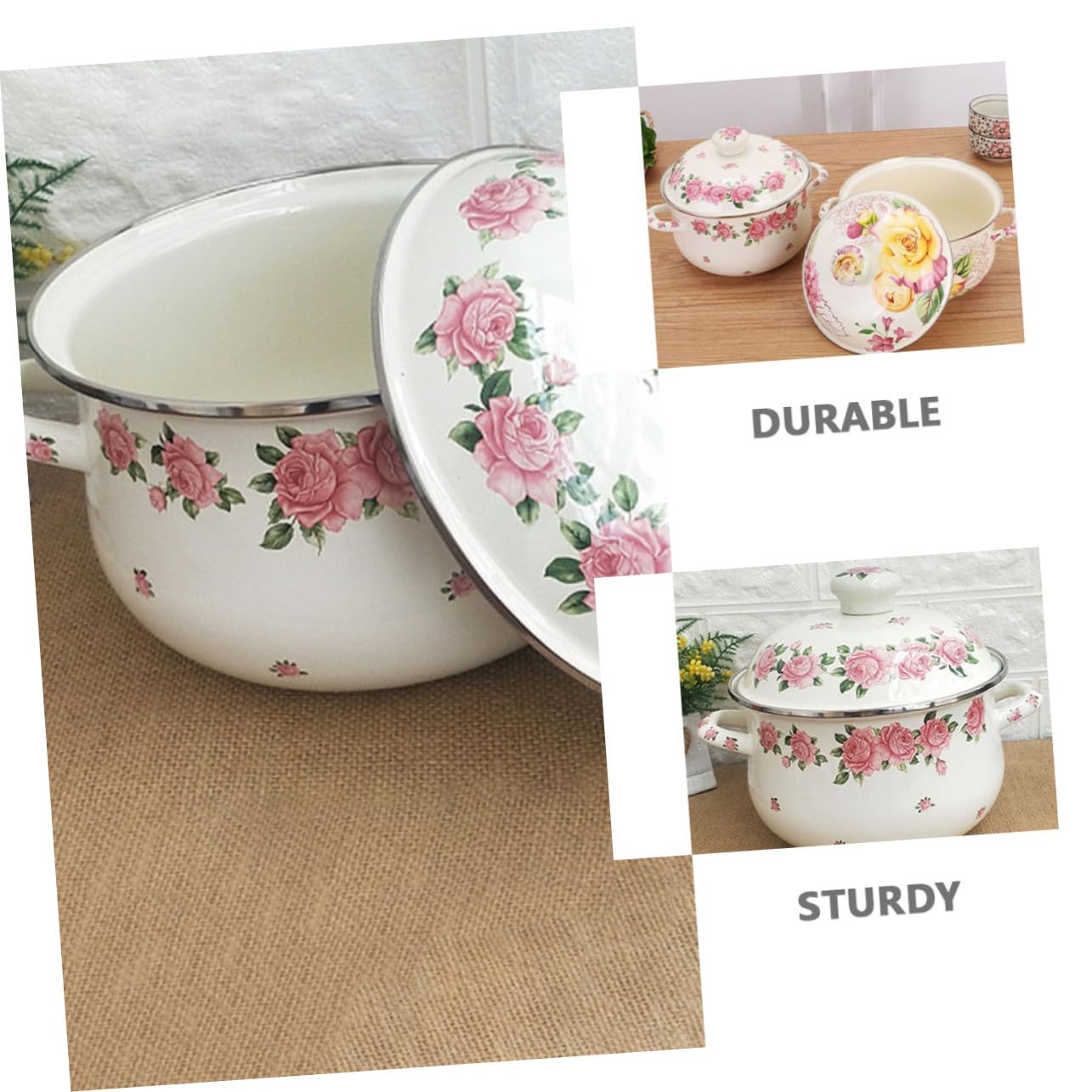 UKCOCO Saladier Ceramique Marmite à Soupe en Émail 2.3l à Fond Plat, Poignées Doubles, Design Lisse, Cuisine Familiale et Ragoût