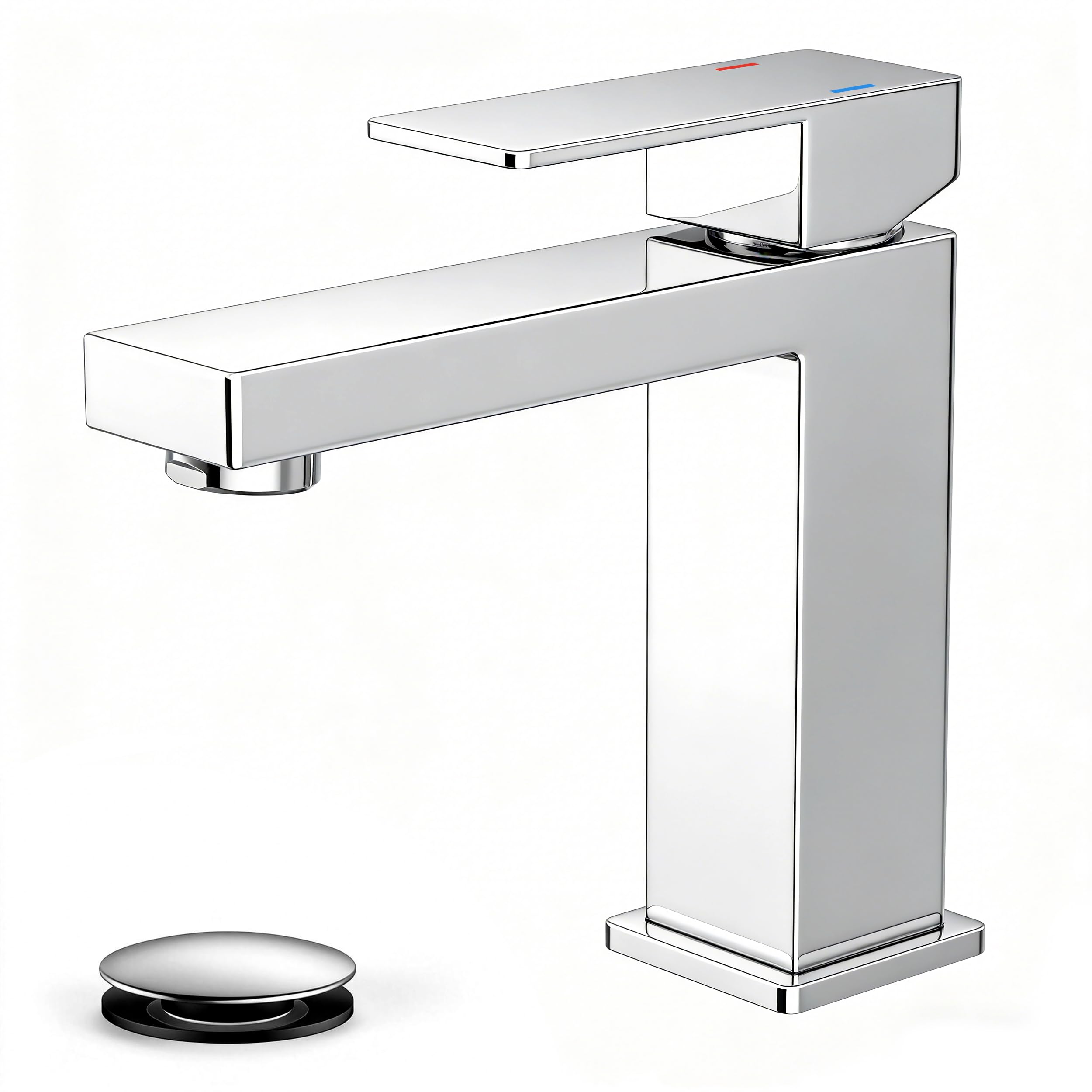 QHQQXN Grifos de baño, Grifo de baño Negro de un Solo Orificio con Drenaje emergente, sin Plomo, Grifo Monomando para Fregadero, tocador, RV, Lavabo, Adecuado para 1 o 3 Orificios