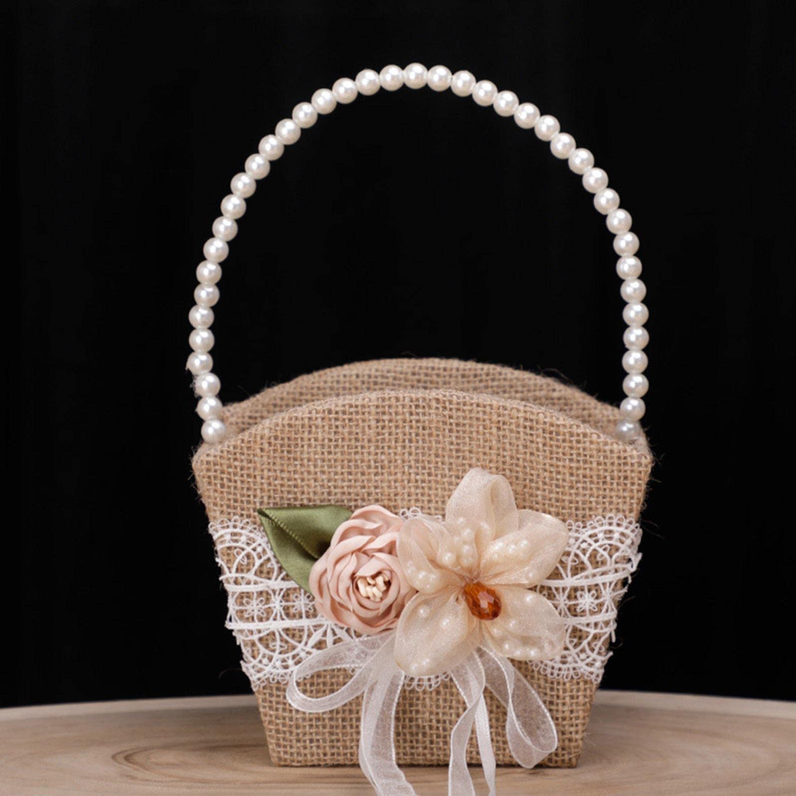 Burlap Flower Girl Basket Lace Satin Rustic for Festival Ceremony Parties | Home & Garden | Wedding Supplies | Ring Pillows & Flower Baskets-image-26