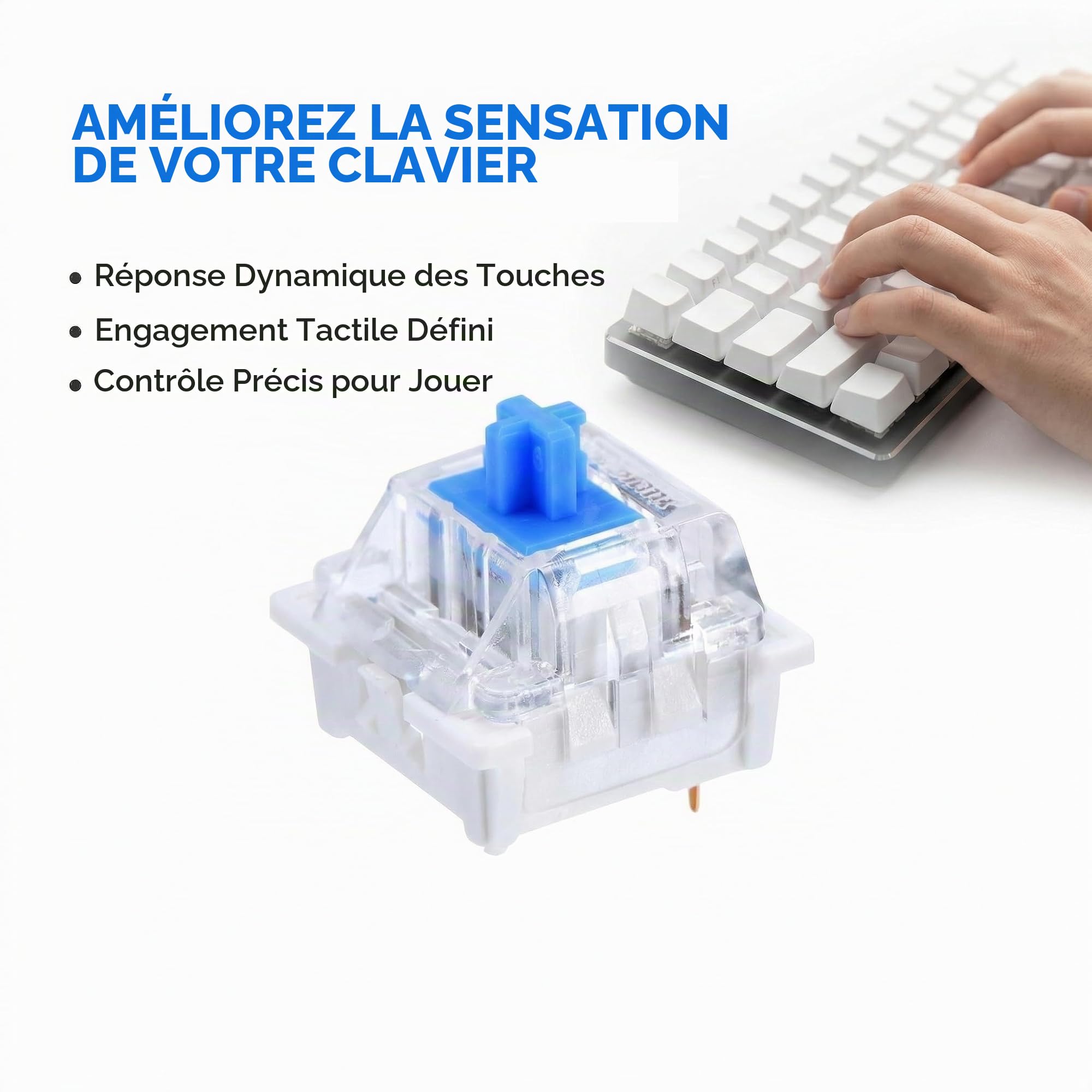 20 Pièces Switch Clavier, Bleu Transparent Commutateurs avec 3 Broches Anti Poussière, Commutateur Clavier Mécanique RVB, Interrupteur de Remplacement pour MX Mechanical Clavier Gaming