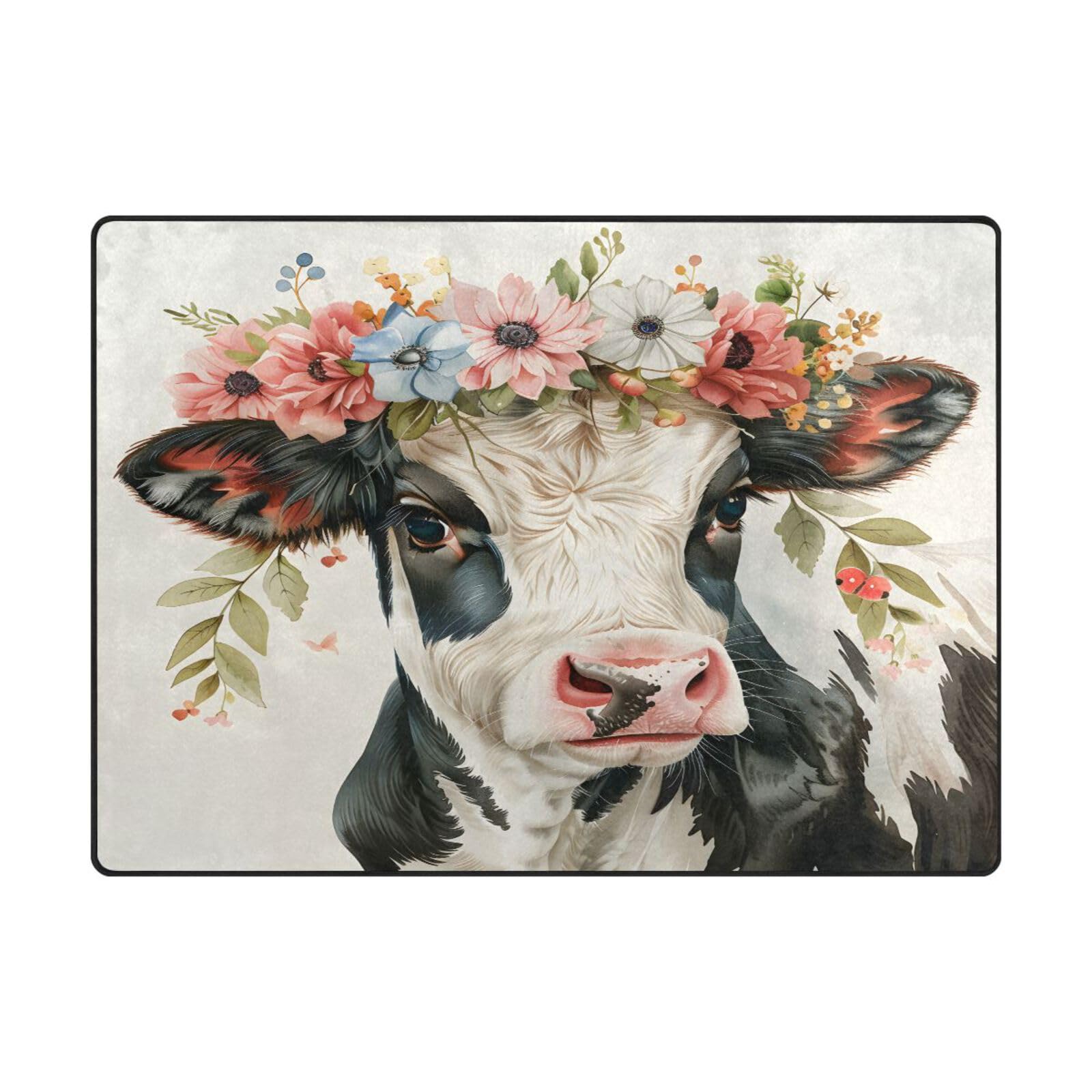 Tapis aquarelle vache fleur doux pour réchauffer le sol de la chambre