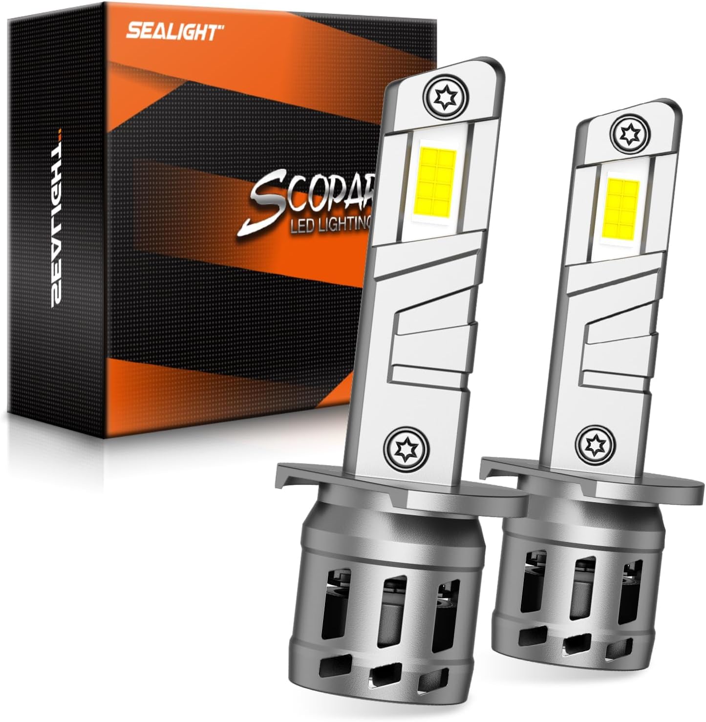 SEALIGHT 𝐇𝟏 Bulbs, 30000LM 6500K Cool White Fog Light Bulbs, 1:1 Mini Size, 𝐇𝟏 Powersports Accessory Lights or Fog Light with Cooling Fan, Plug-N-Play, Pack of 2