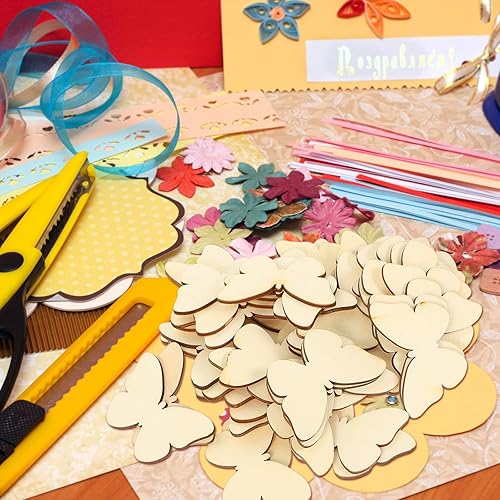 Miniatura 9 de TINKSKY 50 piezas de madera con forma de mariposa para manualidades, forma natural sin terminar, mariposa de madera, Navidad, boda, libro
