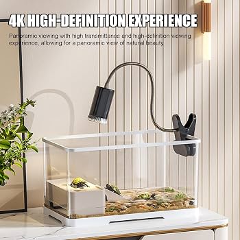 Lyanny Acquario Per Tartarughe D'Acqua – Terrario Con Piazza Soleggiata E Coperchio Sicuro, Habitat In AS Trasparente 4K Per Piccoli Rettili (30,6x19,6x18,4 Cm, 10L)