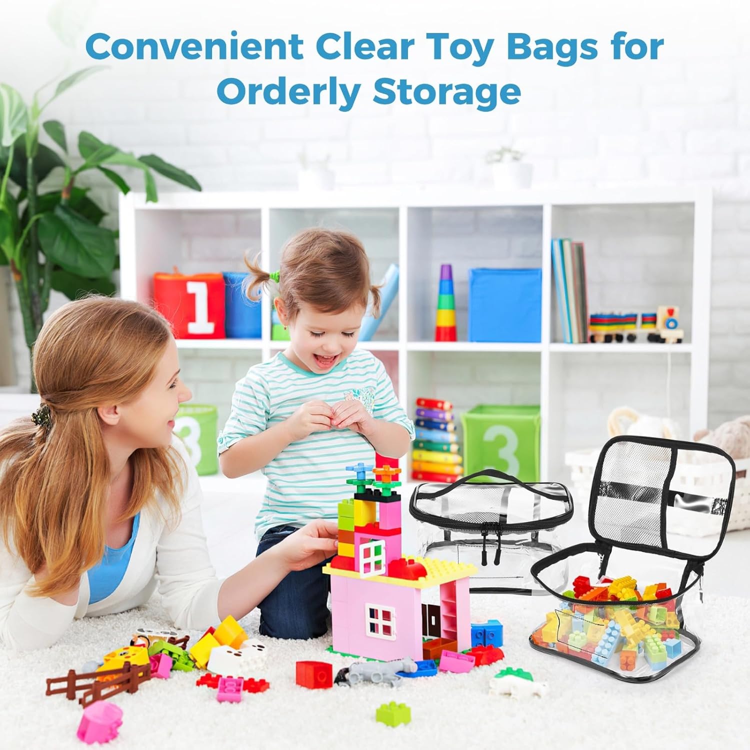 6-Pack Storage Bags For Toys, Waterproof Pvc, Zipper & Handle, Stackable, 9.45 X 6.70 X 5.12 Inches