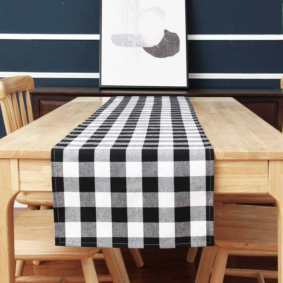 ACRABROS -Buffalo-Check-Table-Runner -14X72 Inches Plaid Table Runners for Thanksgiving Christmas Family Dinners or Gatherings, Indoor or Outdoor Parties, & Everyday Use,Black White Plaid