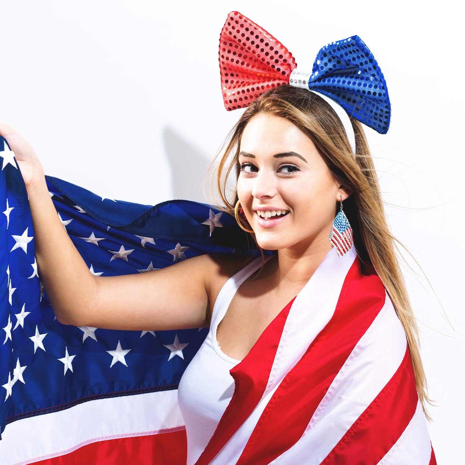 Hicarer 6 Pairs American Flag Earrings for Women USA Patriotic Dangle Earrings for Labor Day, 4th of July Red White Blue Decorations for Party Favors(Stylish Style) - Image 7