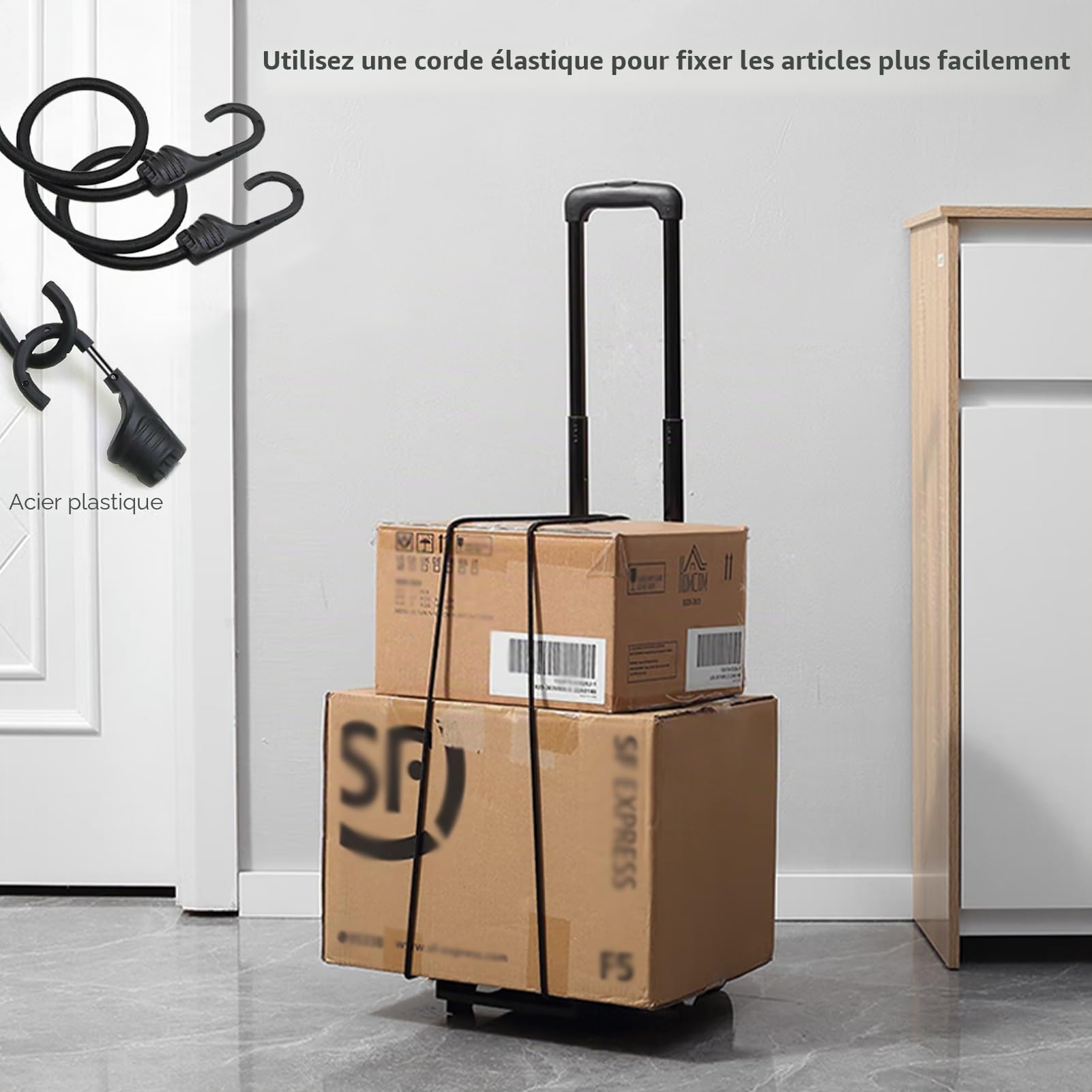 Diable pliable, chariot à dos, chariot à bagages robuste avec 2 cordes élastiques pour bagages, sac à dos, voyage, déménagement, shopping, bureau