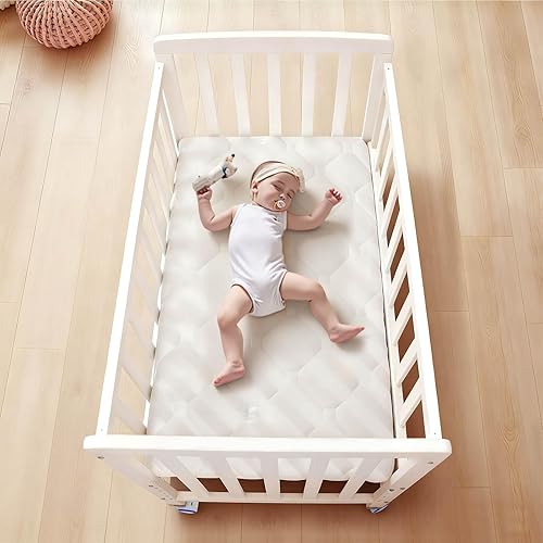Miniatura 9 de Cuna pequeña de 6 alturas con colchón, diseño de ahorro de espacio para recién nacidos de 0 a 12 meses, color blanco