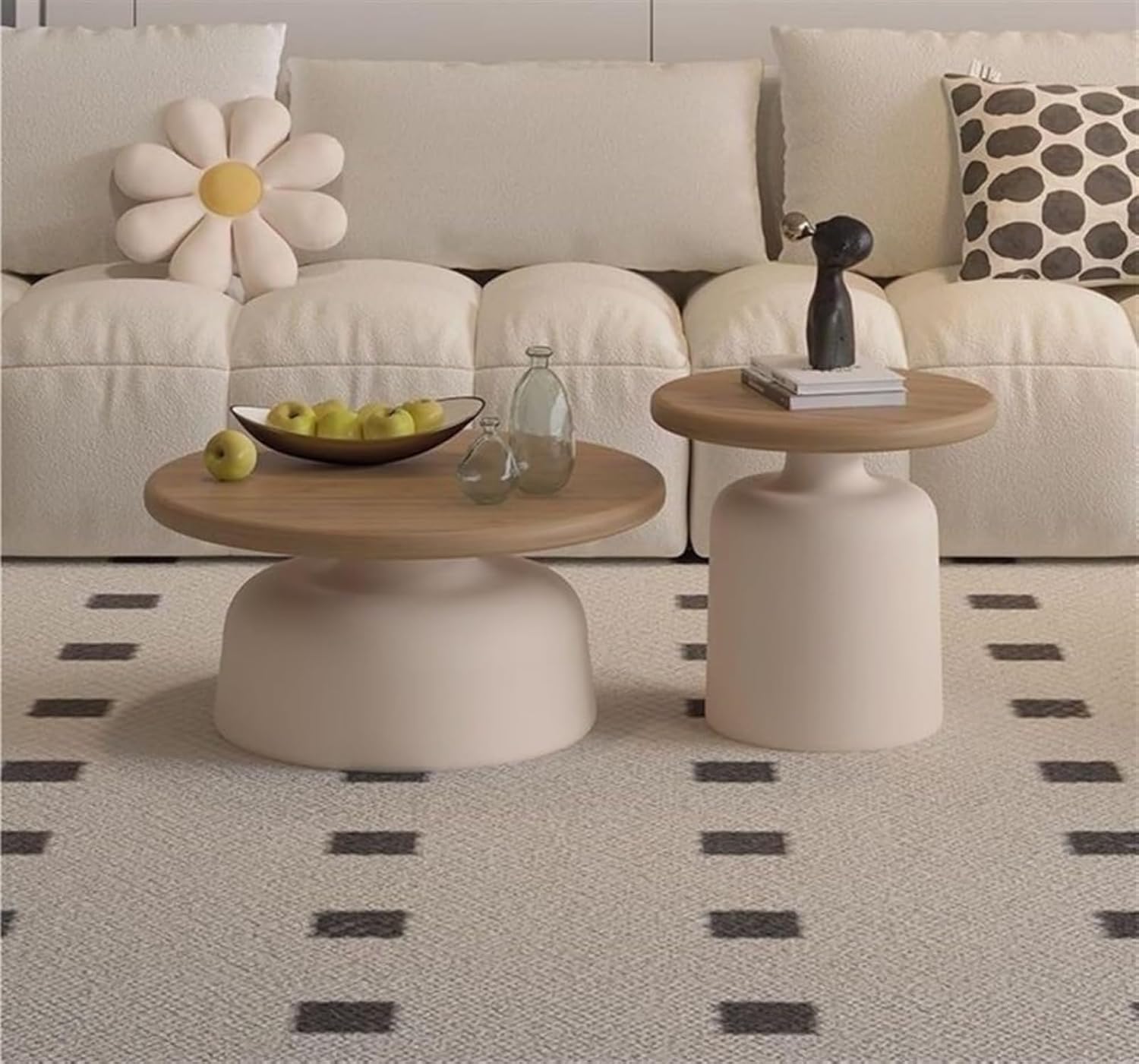 Nesting Coffee Tables Living Room, 2-Piece Set Modern Round Coffee Tables, Wood Finish Coffee Table Set, Sofa Side Living Room Bedroom Coffee Table Side Table