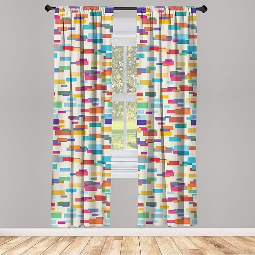 Miniatura 13 de Ambesonne Cortinas de ventana de lunares, círculos repetidos clásicos a la antigua, formas redondas, ilustración retro, juego de 2 paneles Rosa