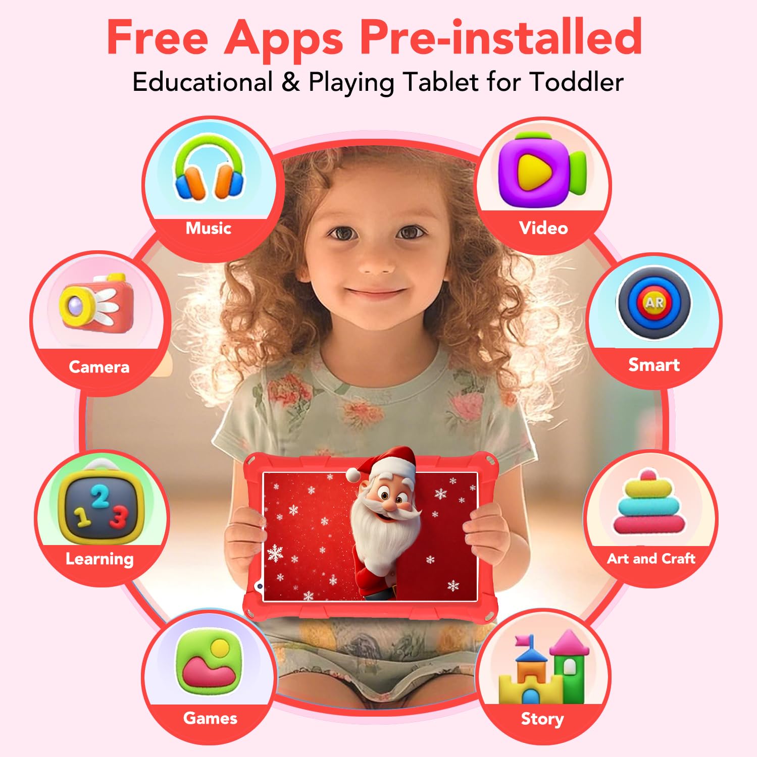 Tablet Bambino, 8 pollici, Android, 6+10 RAM, 128 GB ROM (scheda TF 256 GB), certificato Google, software per bambini preinstallato, Wi-FI, custodia antiurto, regalo per bambini (rosso)