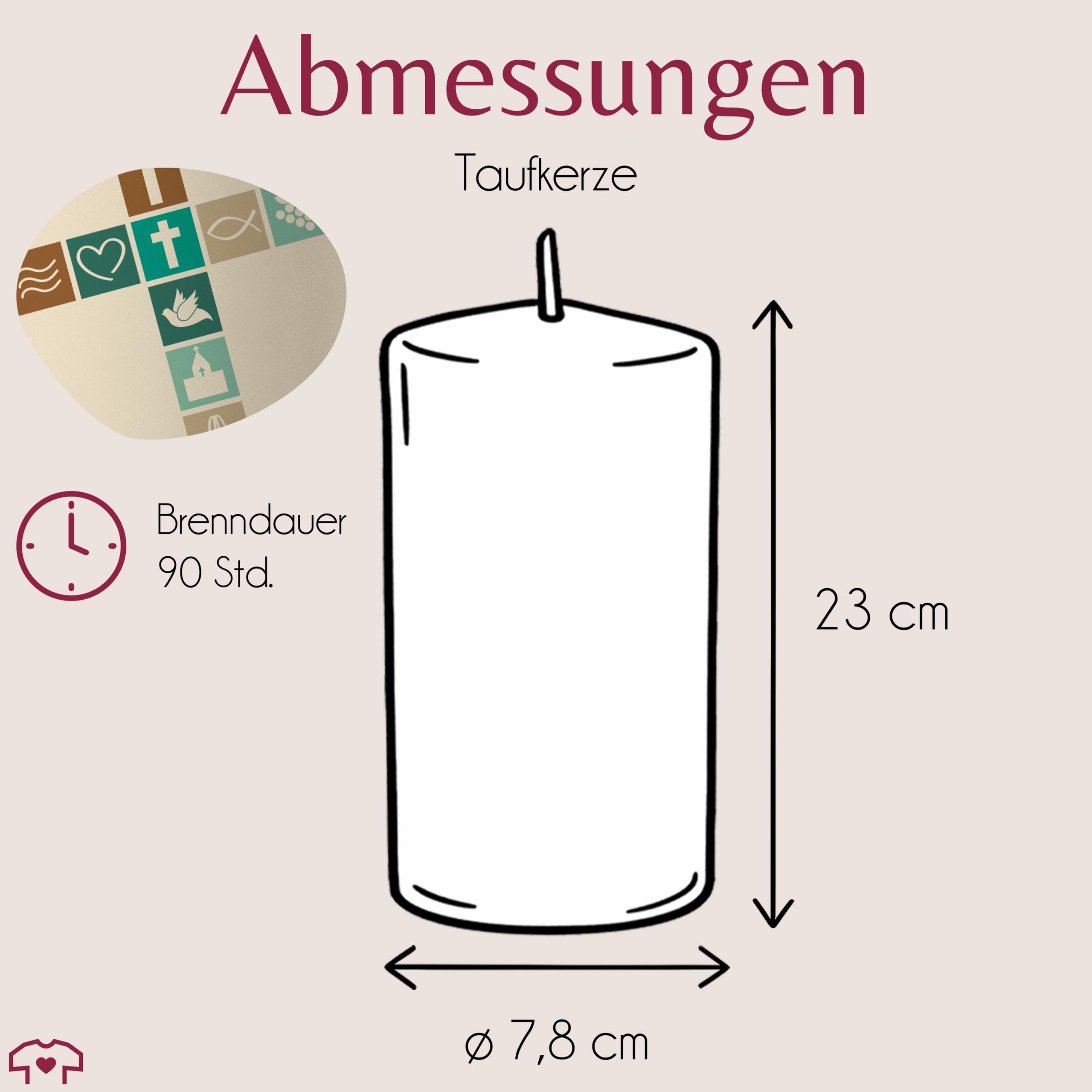 Taufkerze - Taufe mit Kreuz Name Datum - Taufgeschenk personalisierte Geschenk Deko - 230/78 mm - Elfenbein