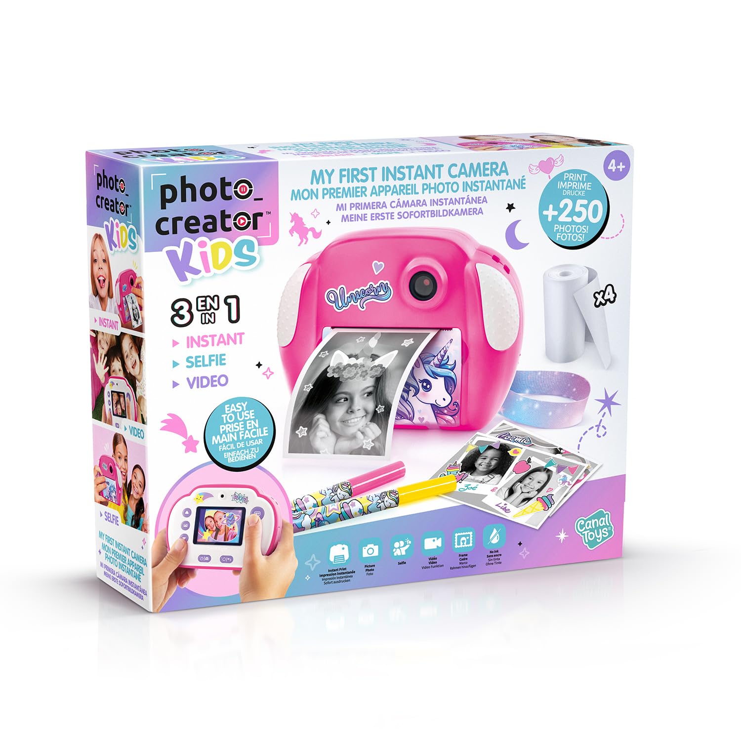 Canal Toys - Photo Creator - Appareil Photo à Impression Instantané Rose pour Enfants de 4 Ans+ - Selfie & Caméra Vidéo - Impression sans Encre sur Papier Thermique - Cadre - Idée Cadeau - CLK 013