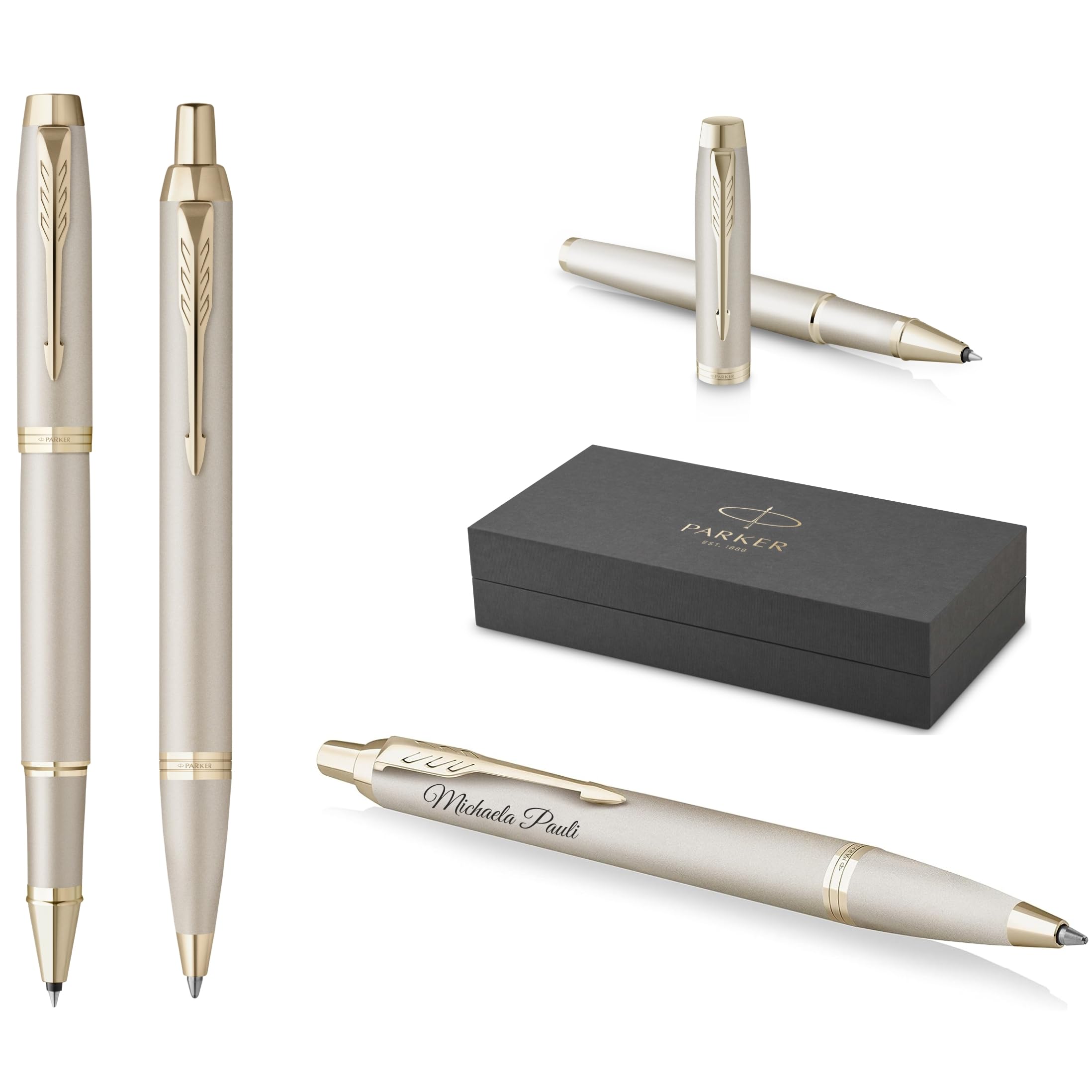 PARKER IM Professionals Stylo Roller Monochrome Avec Gravure - Stylo De Qualité Supérieure - Boîte Cadeau - Mine Noire - Cadeau Personnalisé
