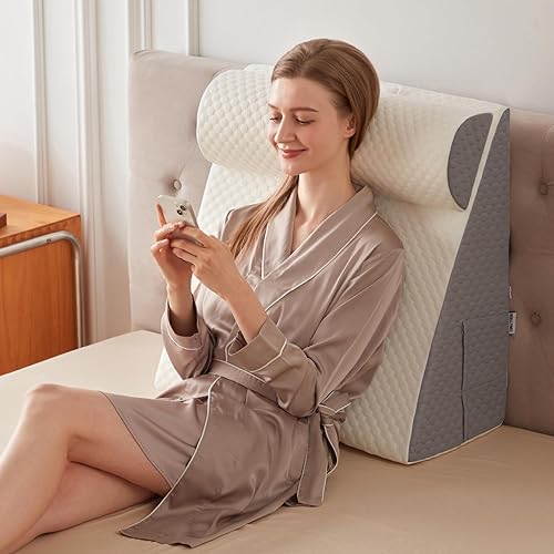 Miniatura 3 de Almohada de cuña de cama de 12 pulgadas para dormir con reposacabezas, juego de almohadas de cuña para después de la cirugía, reflujo ácido, alivio