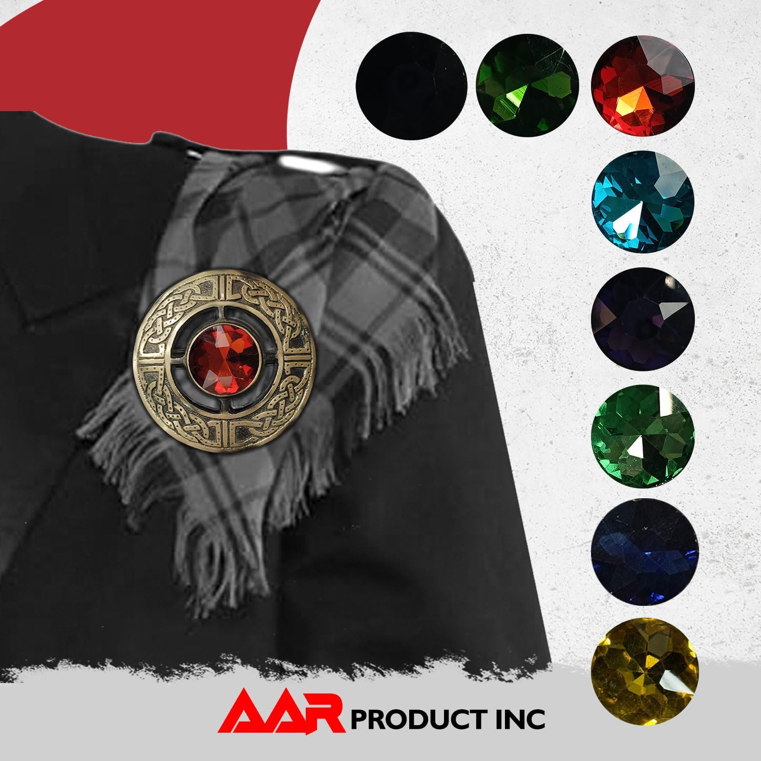 AAR Men's Kilt Brooch Pin Stones Scottish Fly Plaid Celtic Antique Plated Norse Vintage Jewelry - Image 4